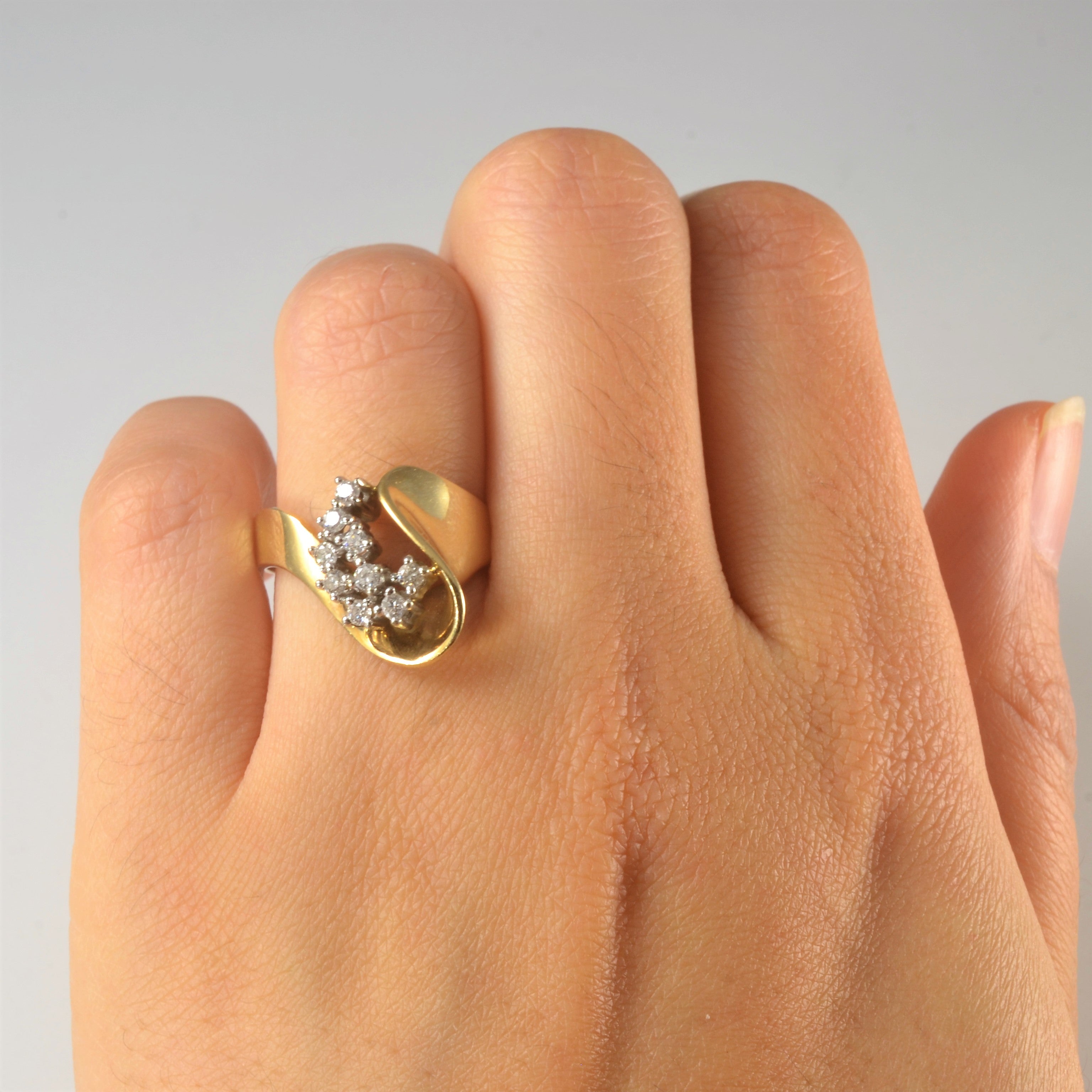 Diamond Swoop Cluster Cocktail Ring | 0.18ctw | SZ 6.5 |