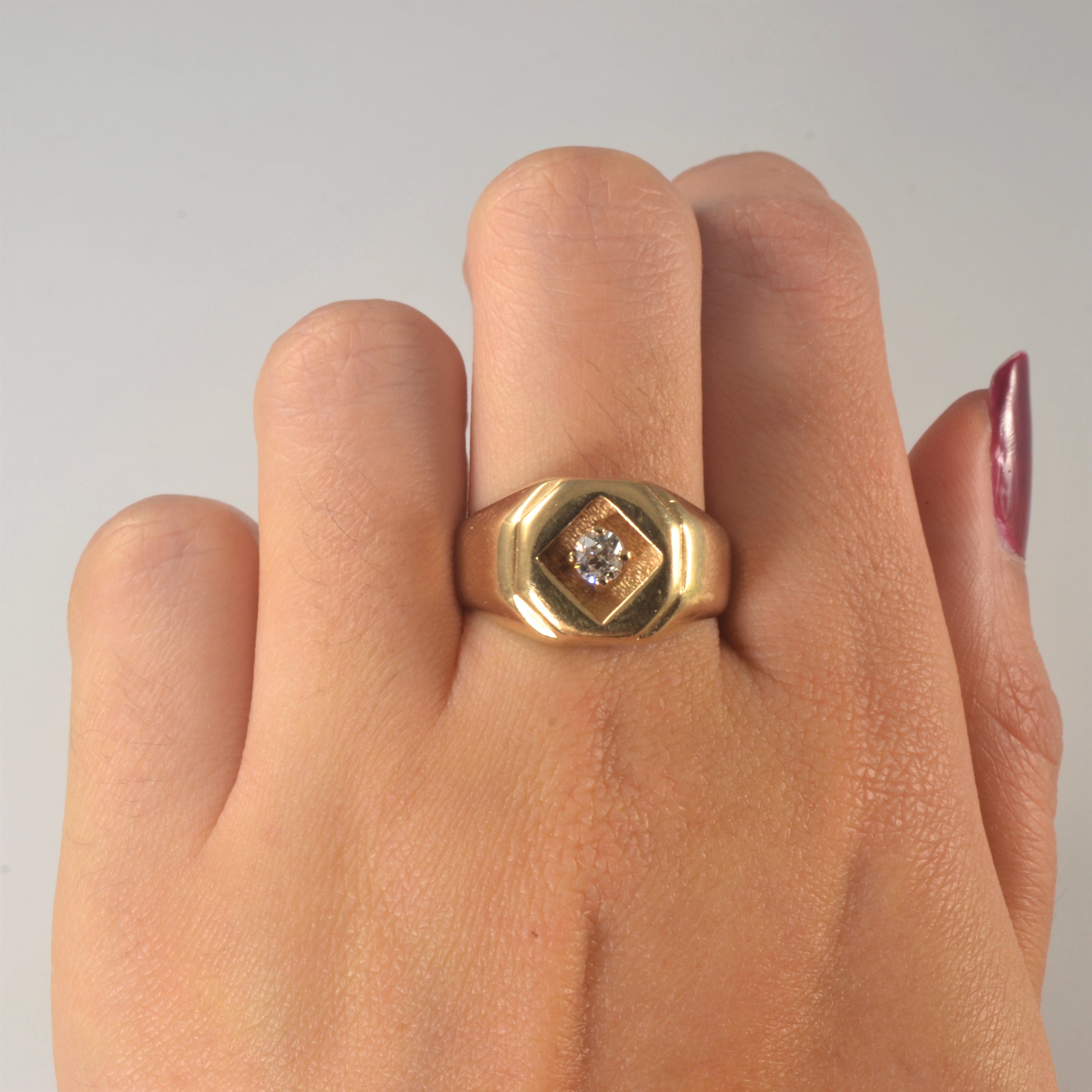 Solitaire Diamond Signet Ring | 0.24ct | SZ 8.75 |