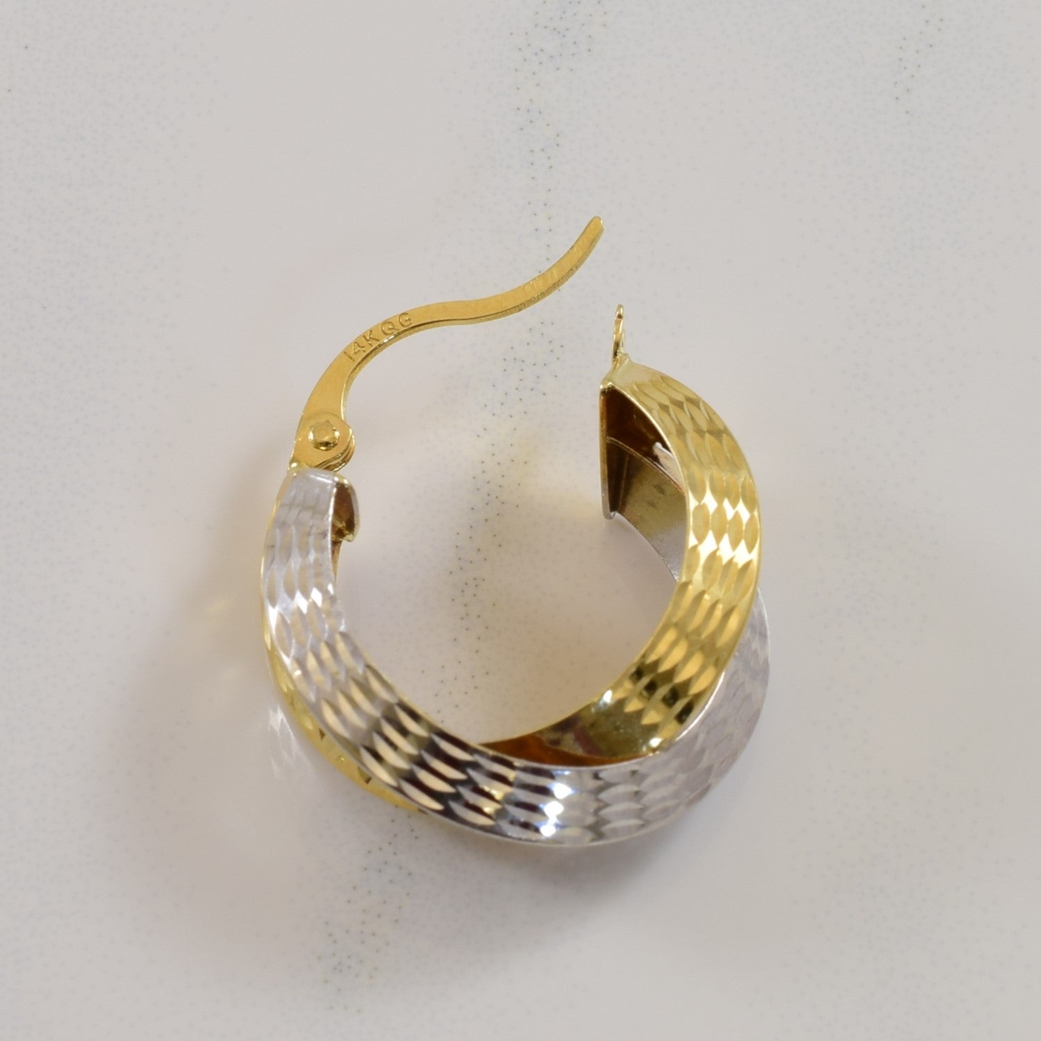Textured Two Tone Gold Hoop Earrings |