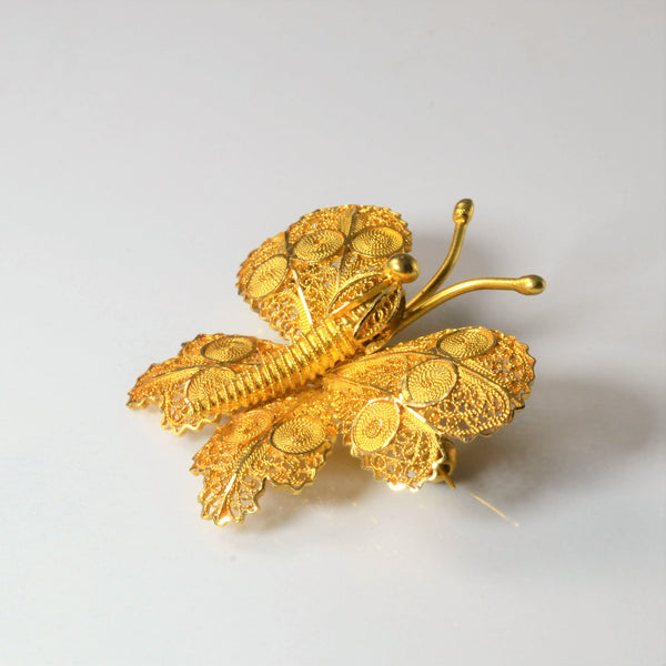 Filigree Butterfly Gold Brooch