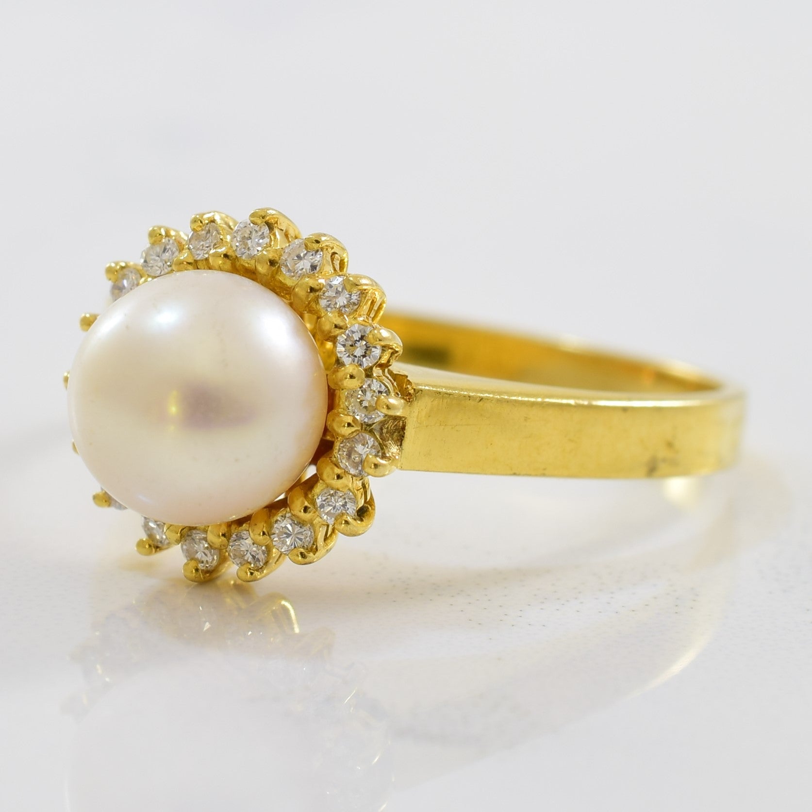 Pearl & Diamond Halo Ring | 0.18ctw, 3.10ct | SZ 9.25 |