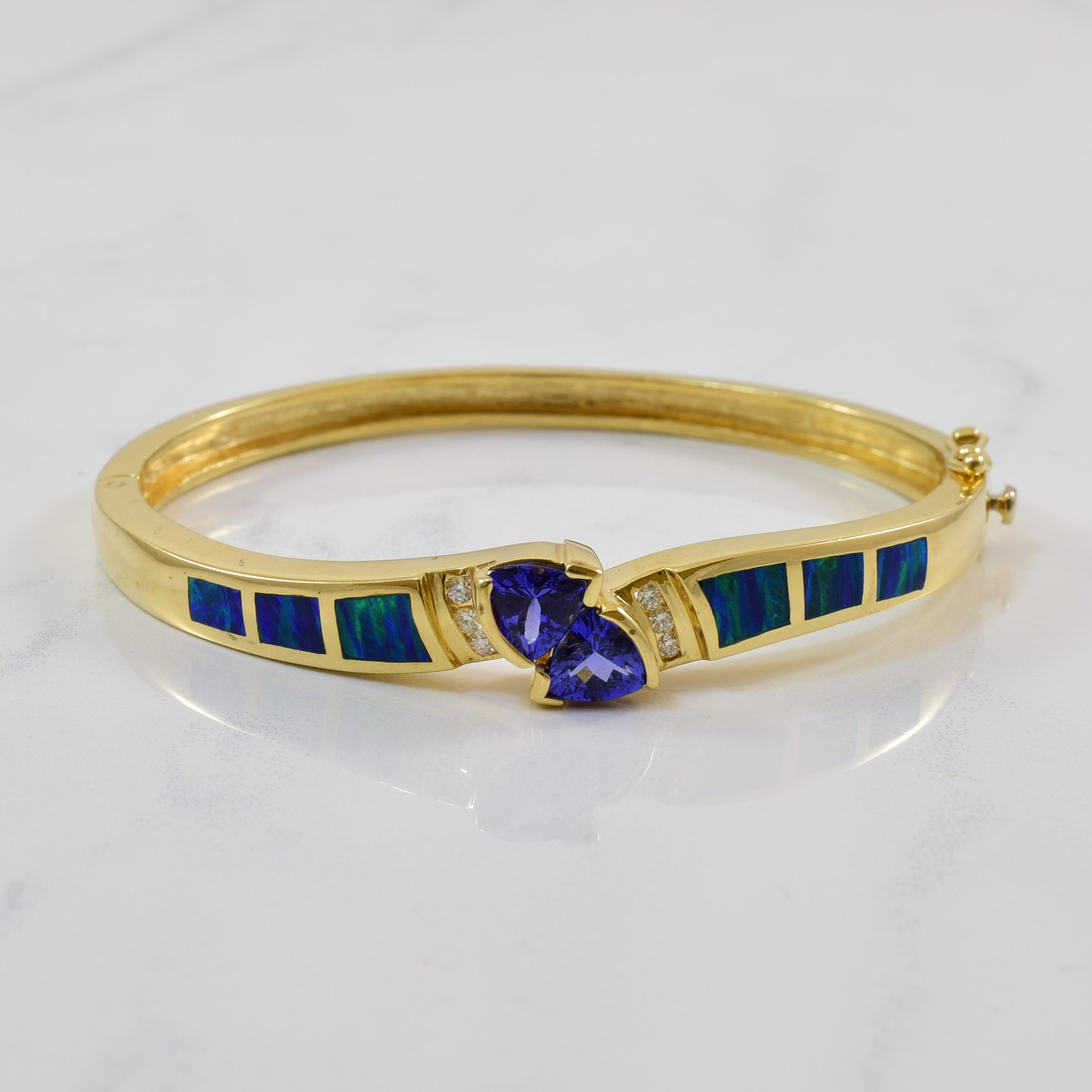 Trillion Tanzanite & Opal Inlay Bracelet | 1.50ctw, 2.00ctw, 0.12ctw | 7" |