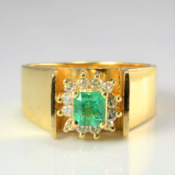 Tapered Emerald & Diamond Cocktail Ring | 0.12 ctw, SZ 6.5 |