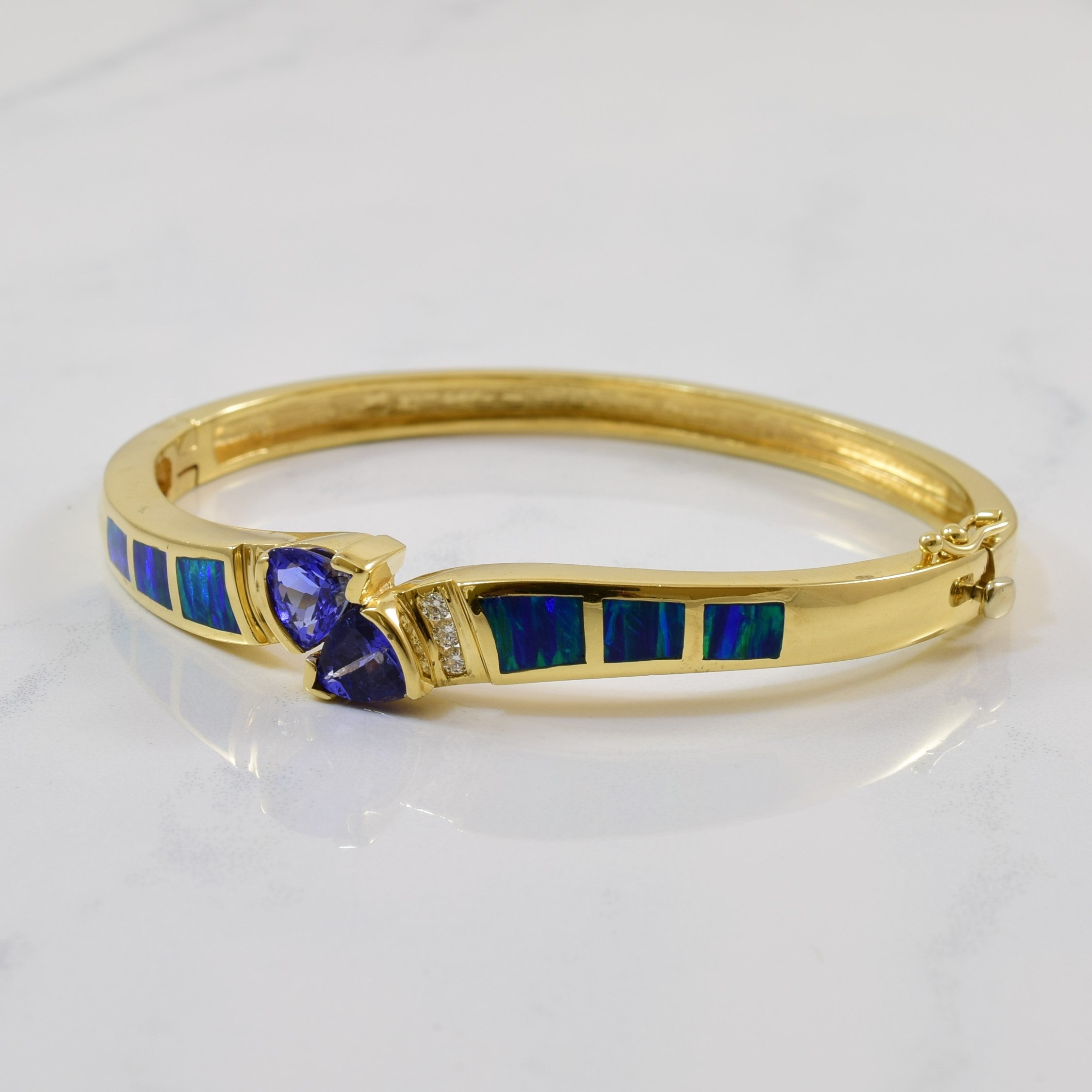 Trillion Tanzanite & Opal Inlay Bracelet | 1.50ctw, 2.00ctw, 0.12ctw | 7" |