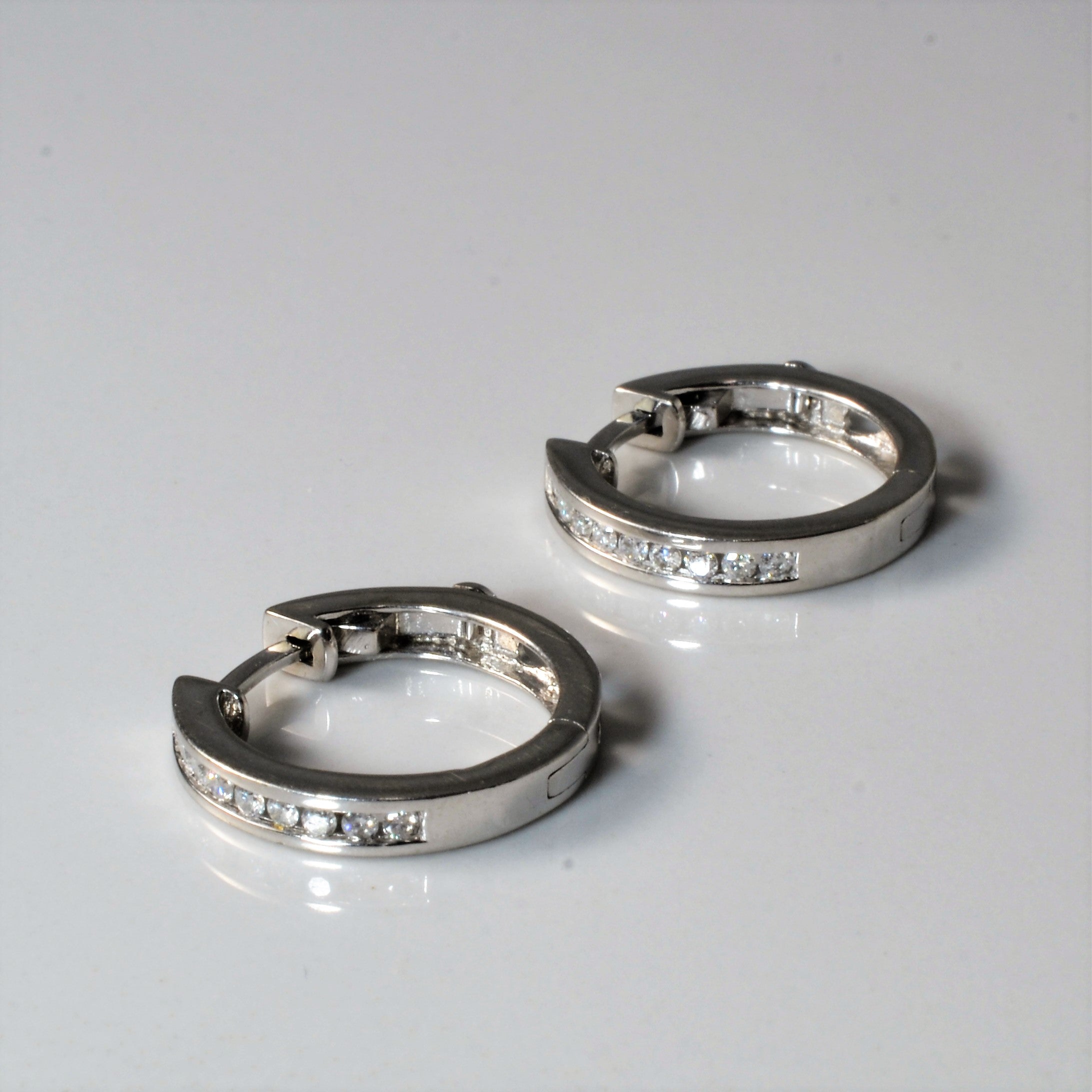 Channel Set Diamond Huggie Earrings | 0.18ctw |