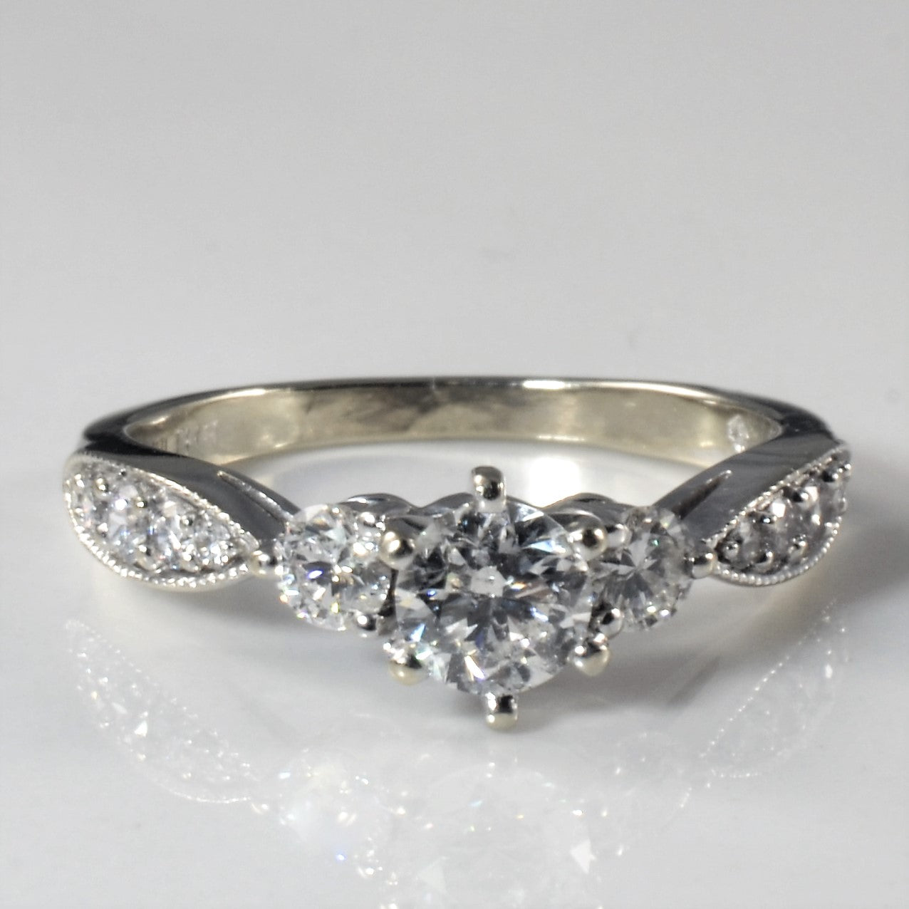 Three Stone Milgrain Diamond Engagement Ring | 0.84ctw | SZ 6.75 |