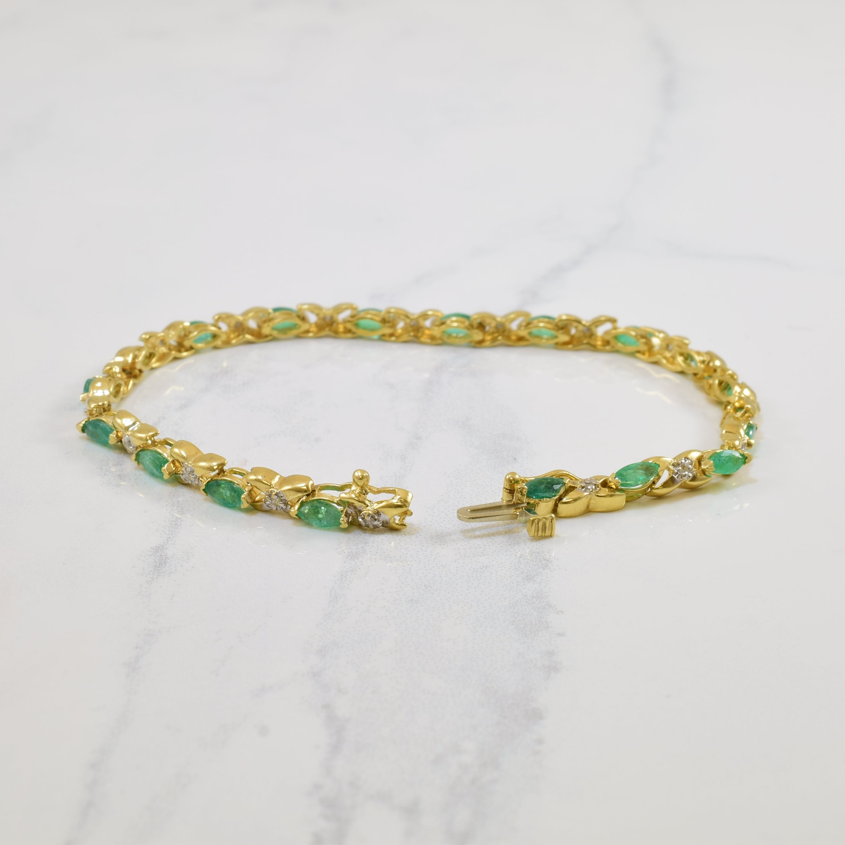 Emerald & Diamond Bracelet | 1.44ctw, 0.09ctw | 7" |