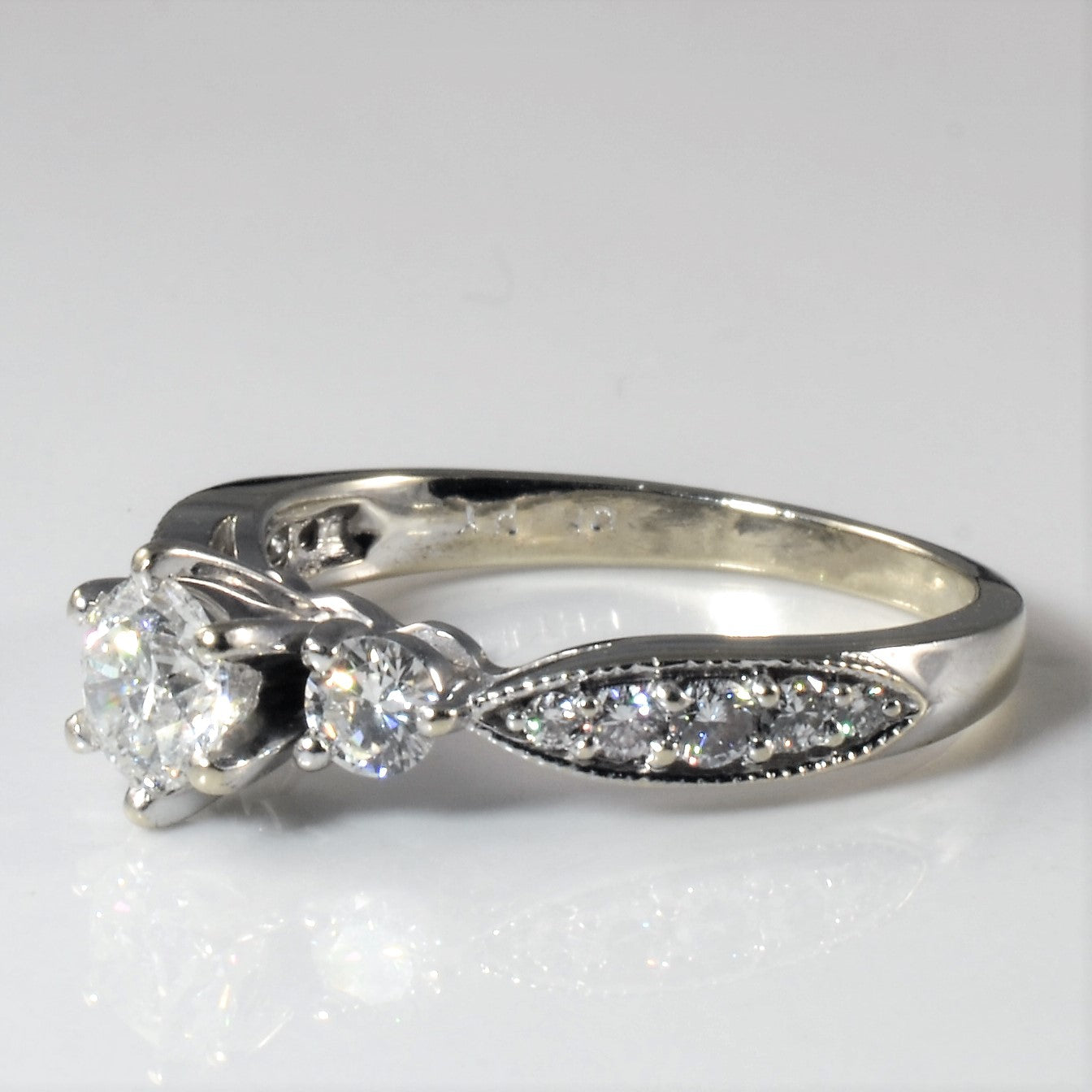 Three Stone Milgrain Diamond Engagement Ring | 0.84ctw | SZ 6.75 |