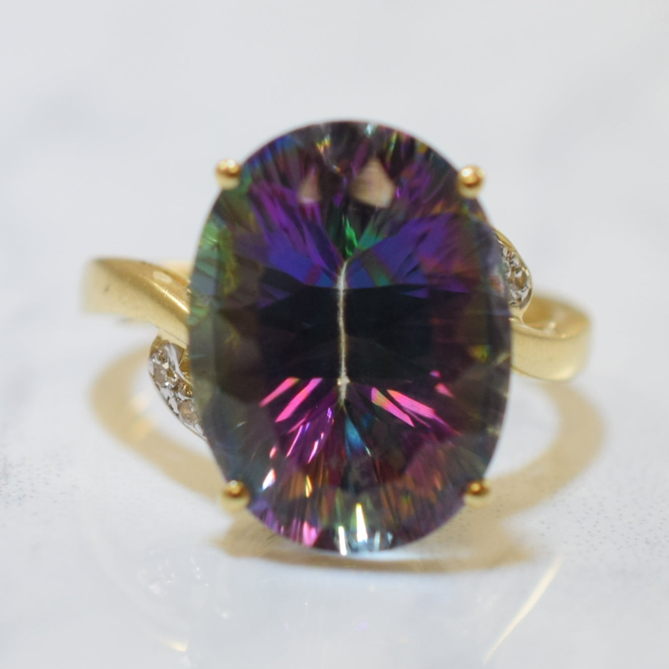 Mystic Topaz & Diamond Cocktail Ring | 12.00ct, 0.02ctw | SZ 6.75 |