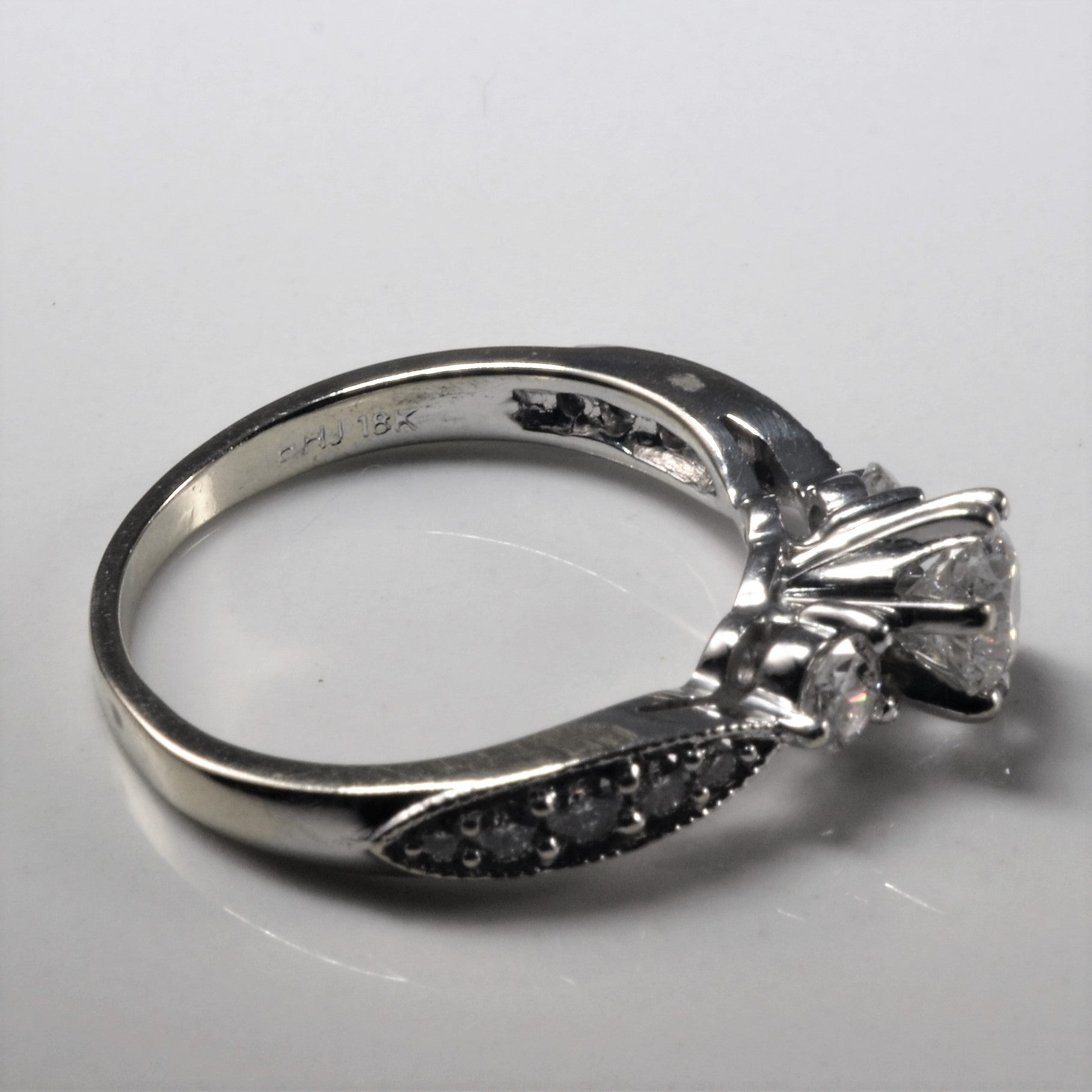 Three Stone Milgrain Diamond Engagement Ring | 0.84ctw | SZ 6.75 |