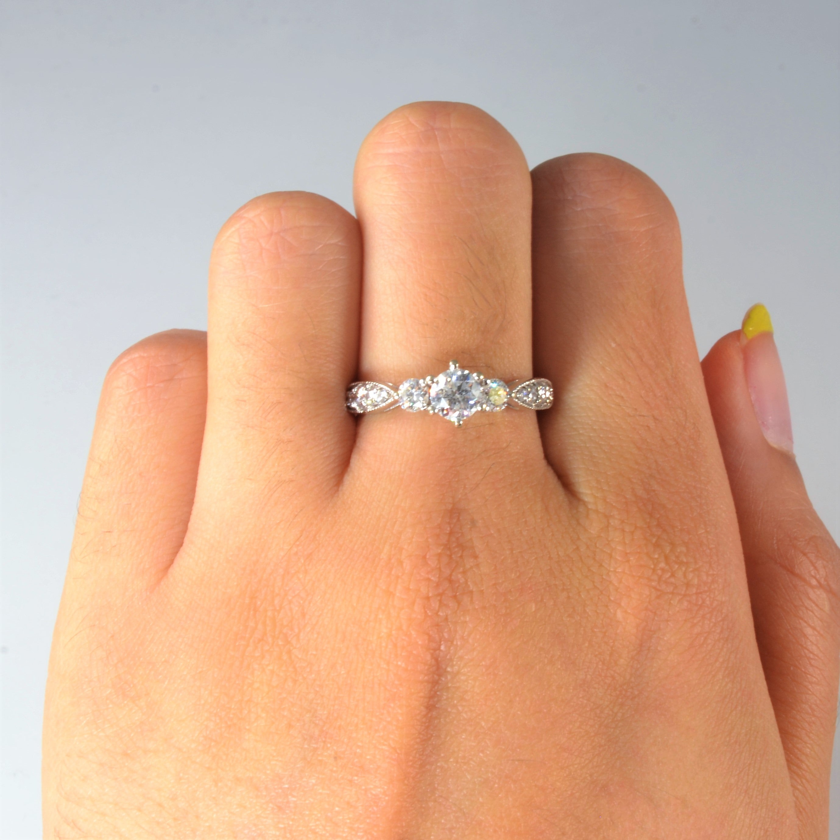 Three Stone Milgrain Diamond Engagement Ring | 0.84ctw | SZ 6.75 |
