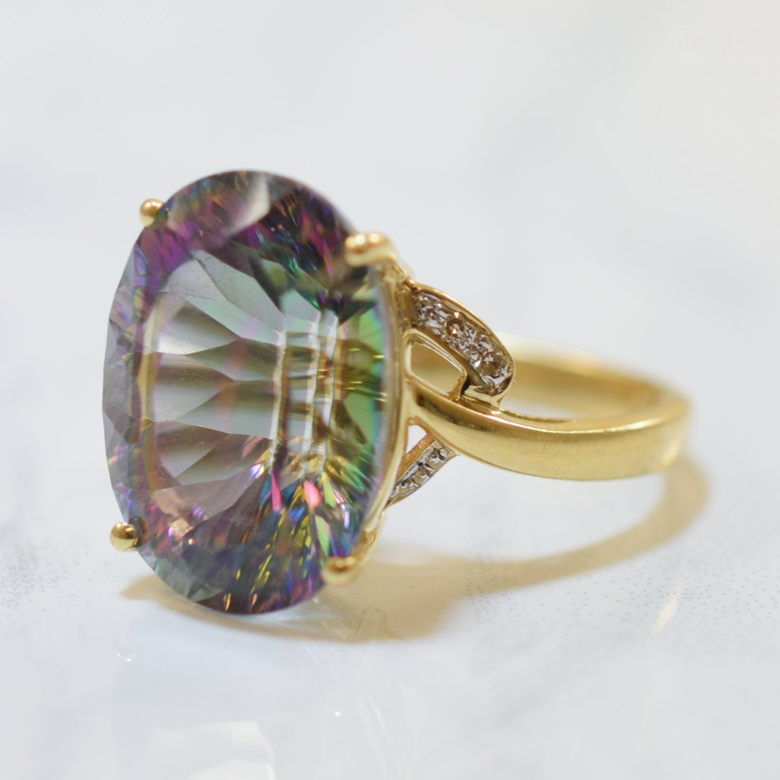 Mystic Topaz & Diamond Cocktail Ring | 12.00ct, 0.02ctw | SZ 6.75 |