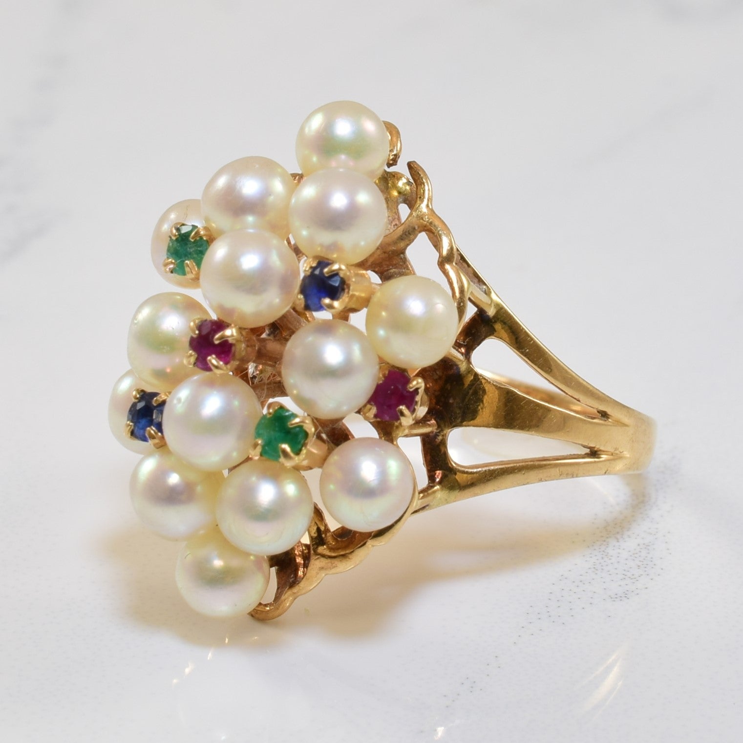 Multi Gem Split Shank Cocktail Ring | 5.60ctw | SZ 6 |