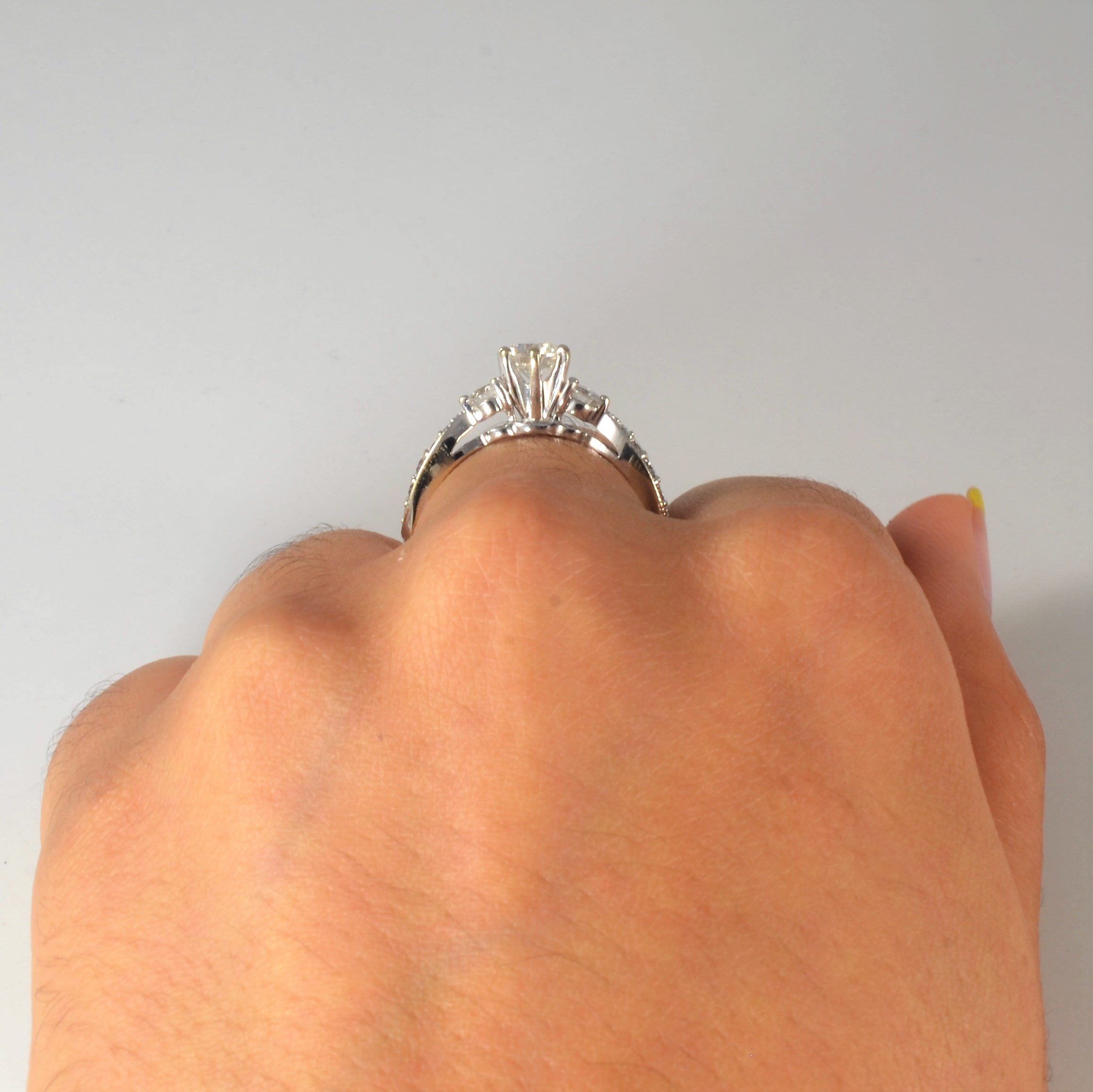 Three Stone Milgrain Diamond Engagement Ring | 0.84ctw | SZ 6.75 |