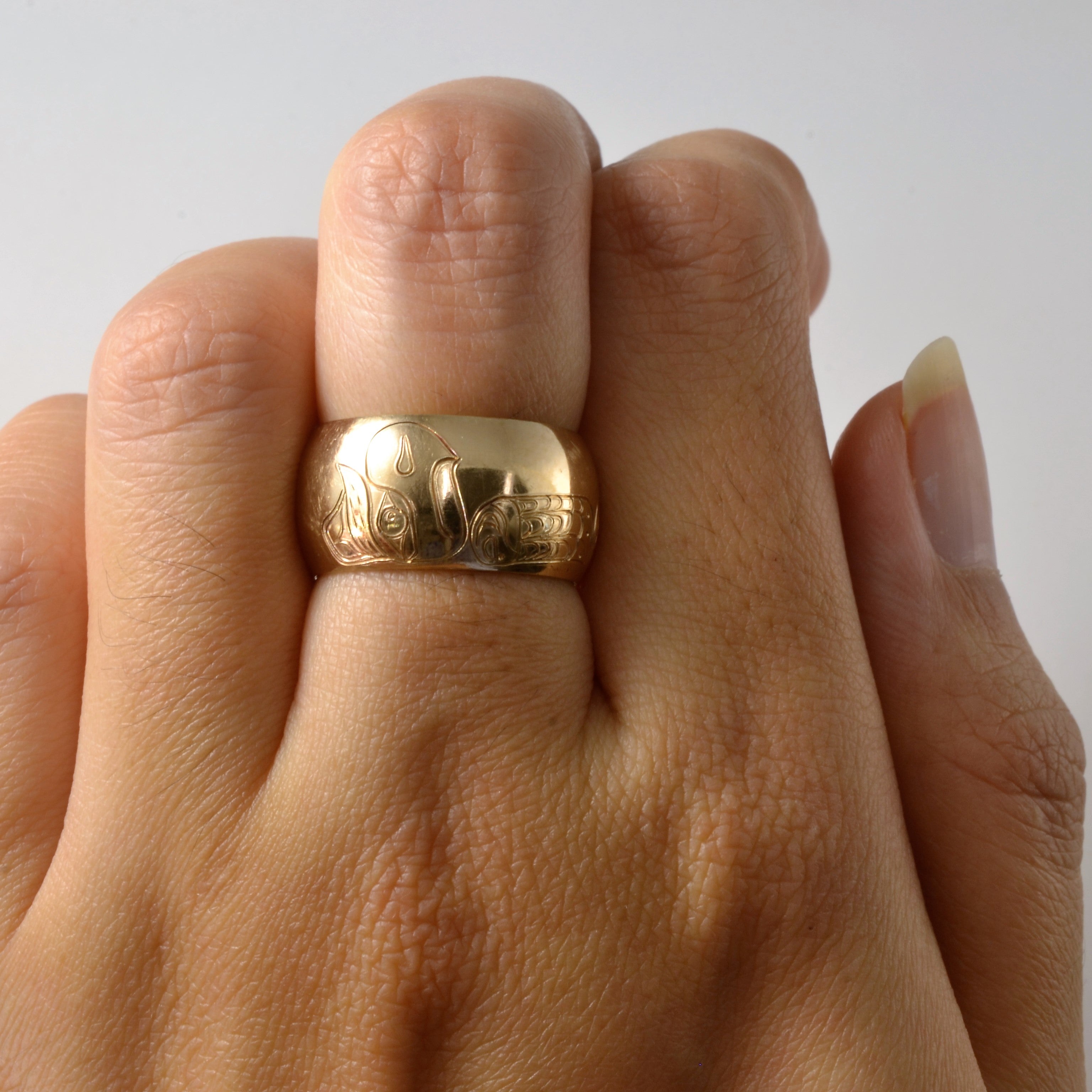 Hand Carved Indigenous Art Wide Band | SZ 6 |