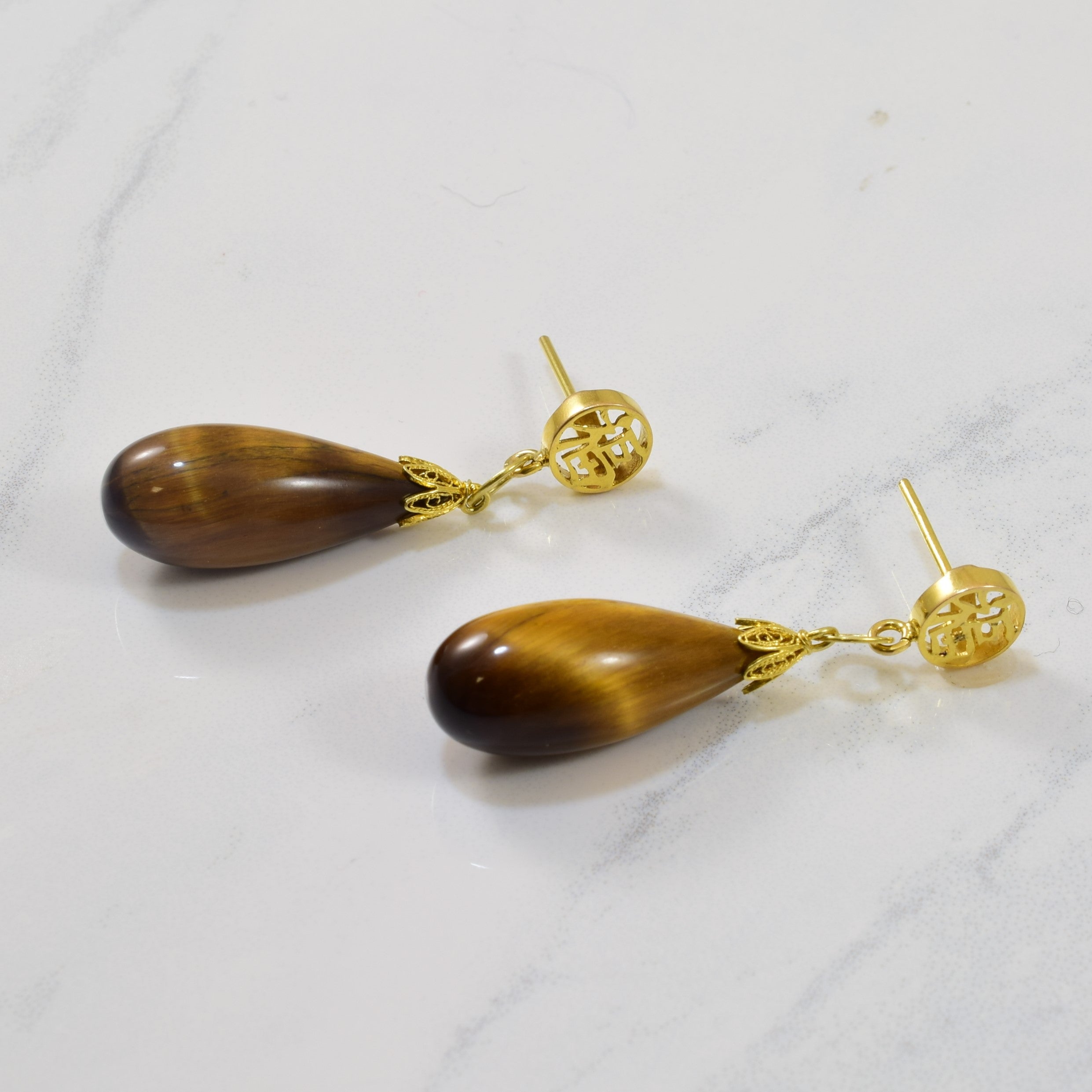 Tigers Eye Briolette Drop Earrings | 28.00ctw |