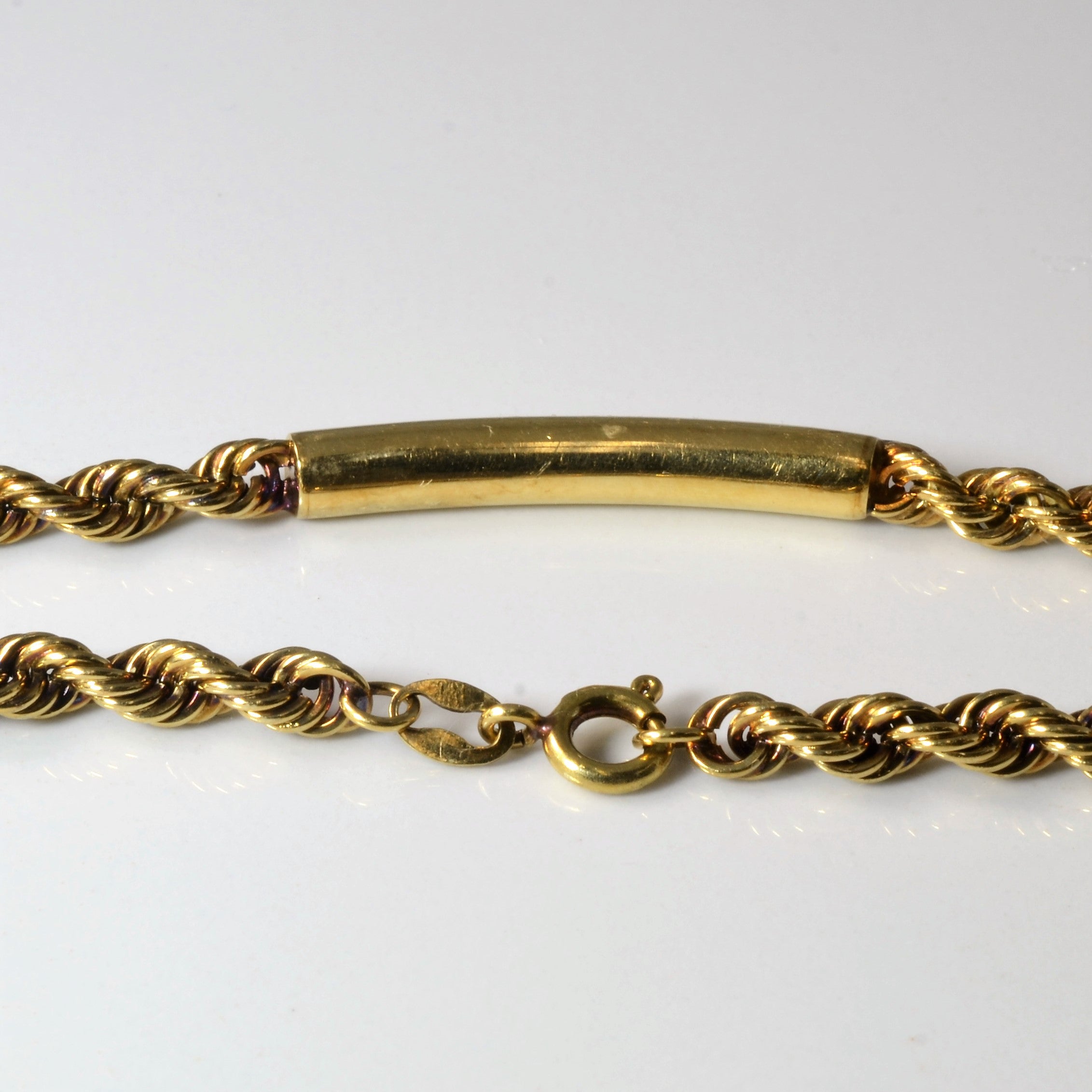 14k Yellow Gold Solid Bar Rope Chain Bracelet | 7.5" |