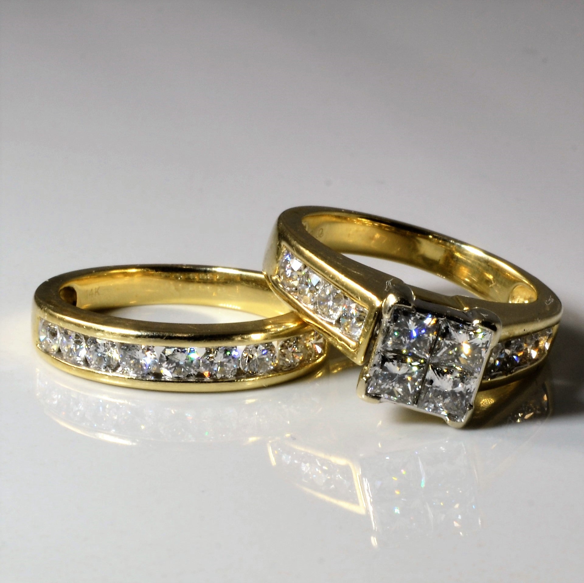 Grid Illusion Diamond Wedding Set | 2.16ctw | SZ 6.5 |