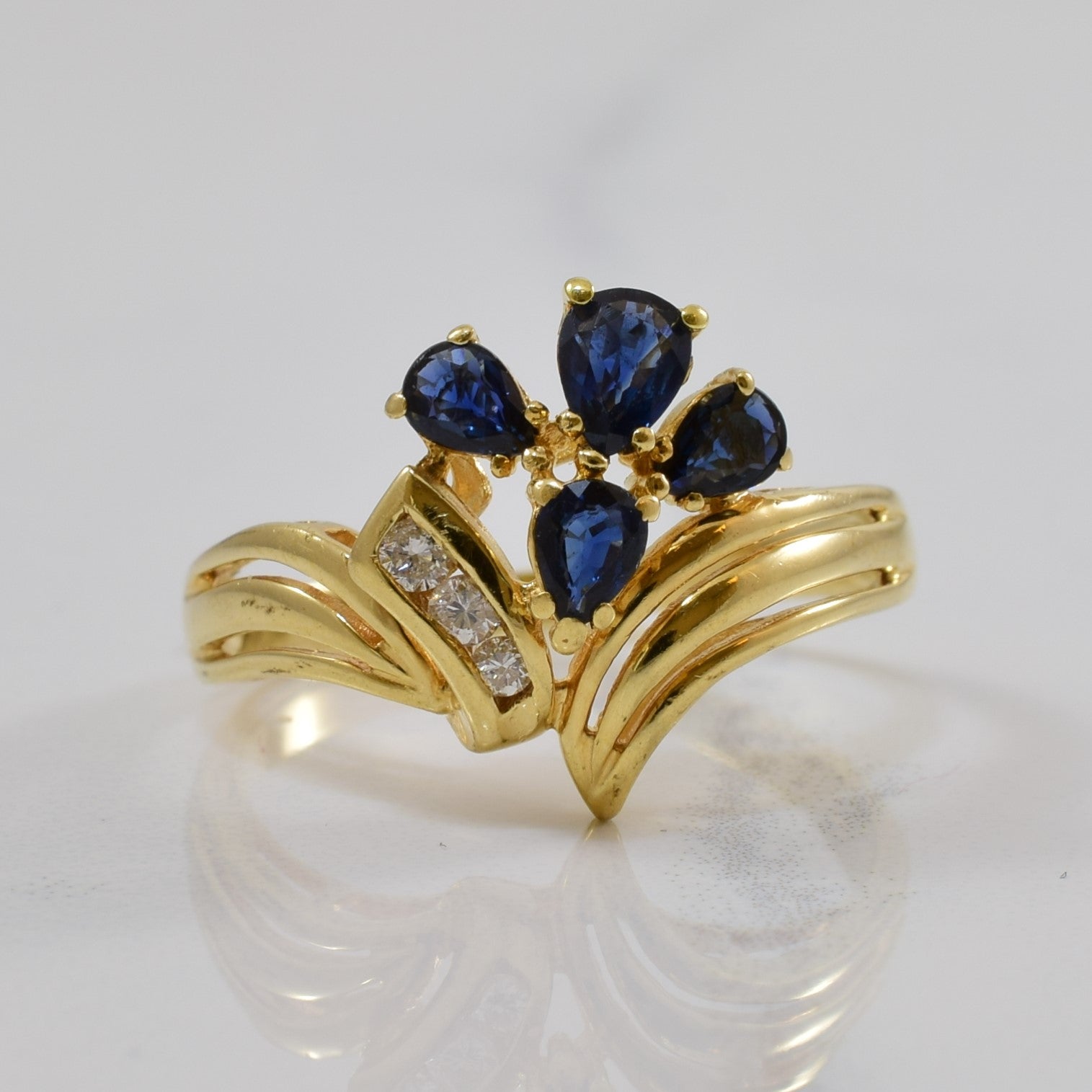 Blue Sapphire & Diamond Chevron Ring | 0.75ctw, 0.06ctw | SZ 9 |