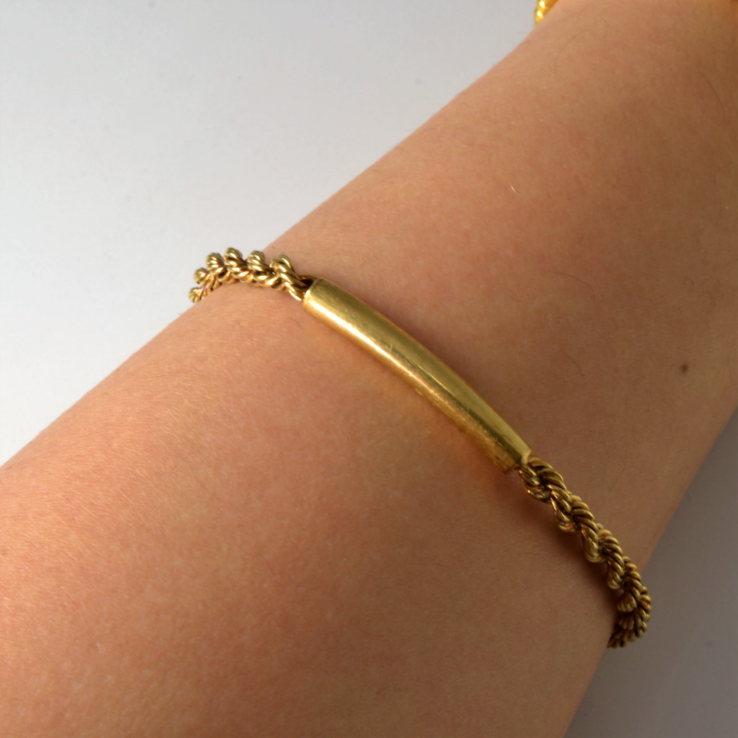 14k Yellow Gold Solid Bar Rope Chain Bracelet | 7.5" |