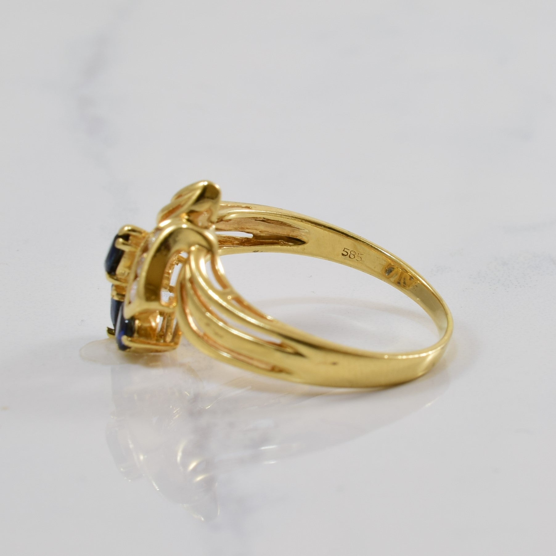 Blue Sapphire & Diamond Chevron Ring | 0.75ctw, 0.06ctw | SZ 9 |