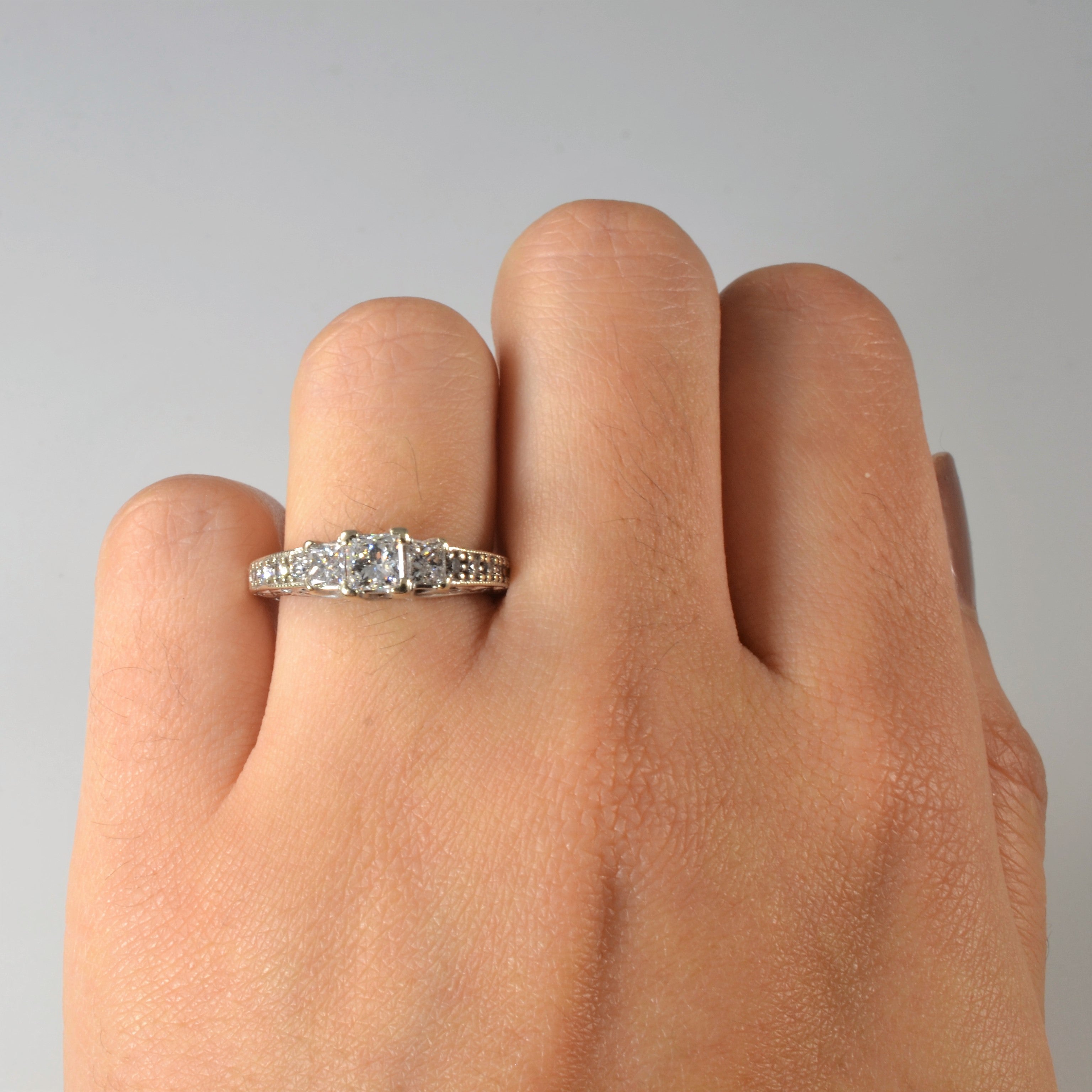 Princess Three Stone Diamond Engagement Ring | 1.08ctw | SZ 5.75 |