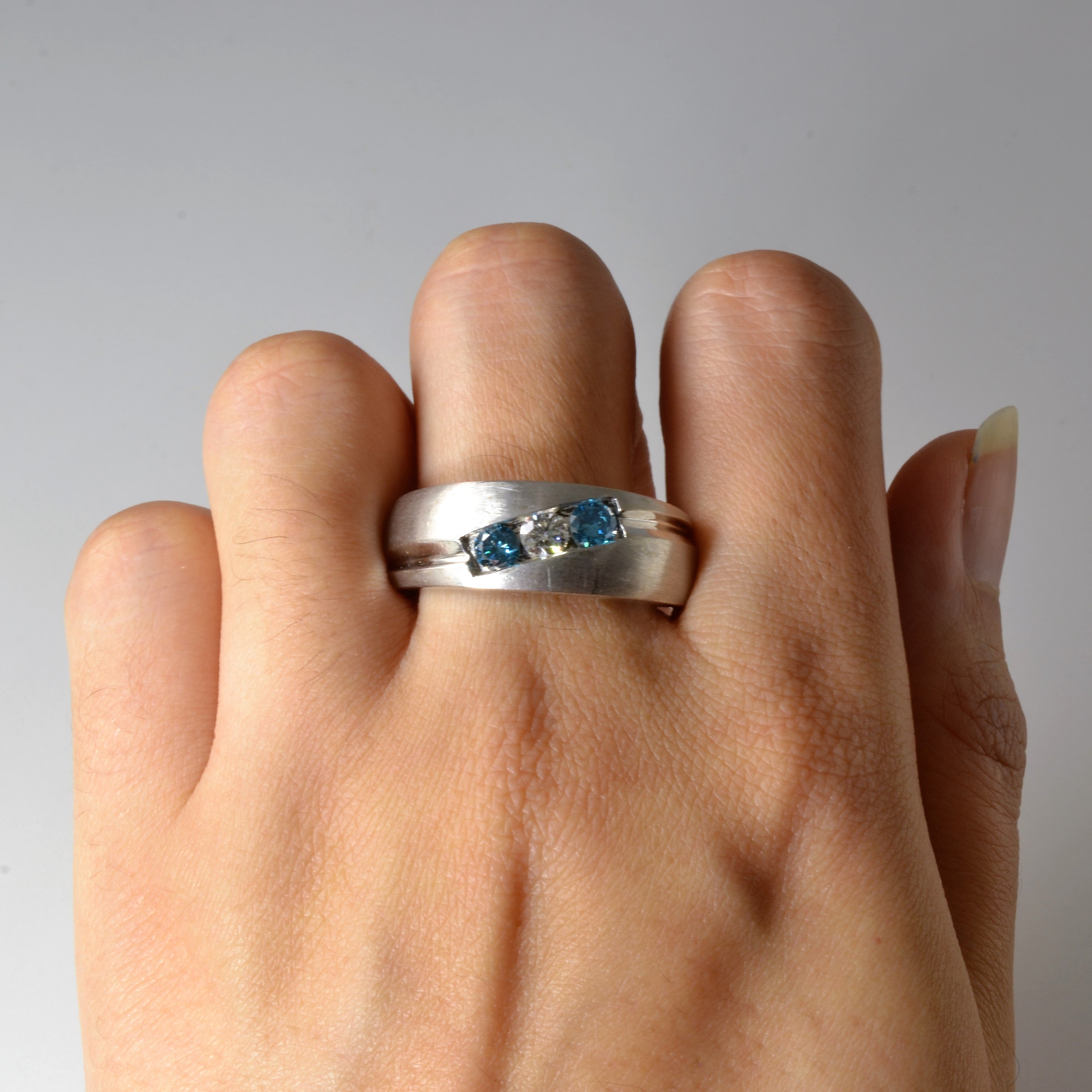 Three Stone Diamond White Gold Band | 0.75ctw | SZ 12 |