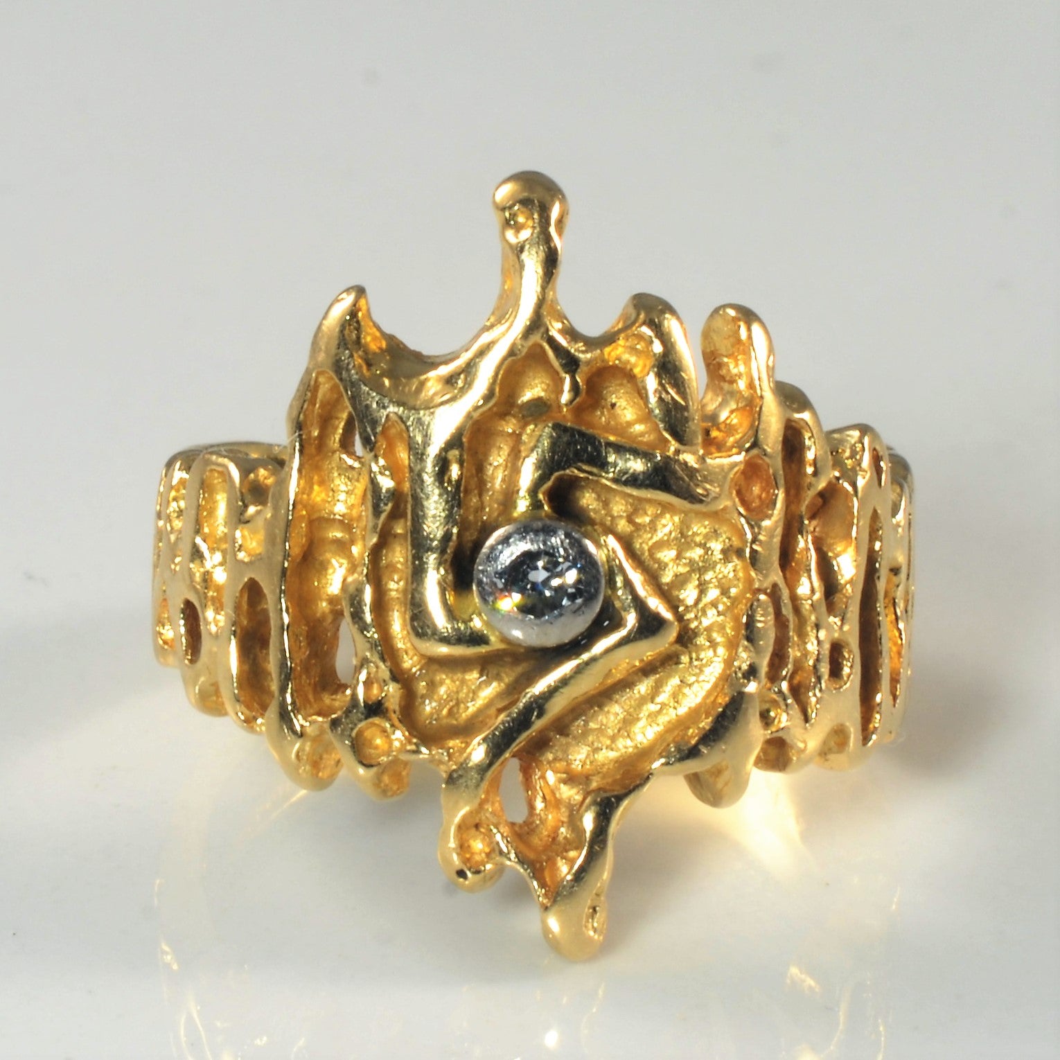 Ornate Gold & Diamond Cocktail Ring | 0.04ct | SZ 7.5 |