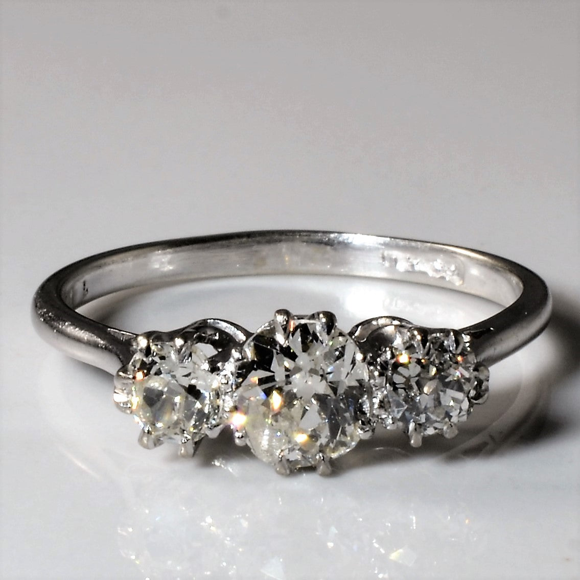Art Deco Old Mine Cut Three Stone Diamond Ring | 1.06ctw | SZ 7.75 |