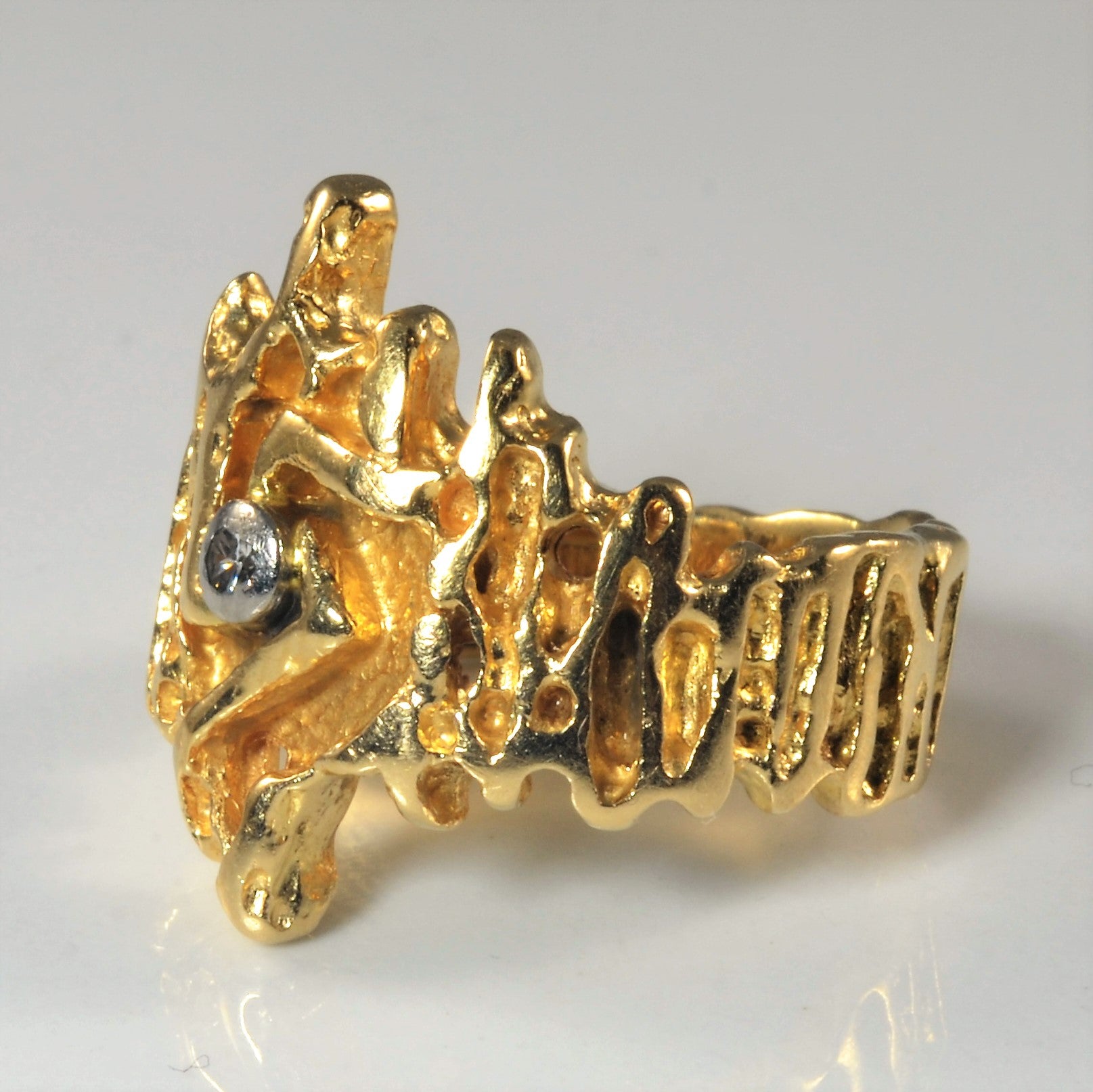 Ornate Gold & Diamond Cocktail Ring | 0.04ct | SZ 7.5 |