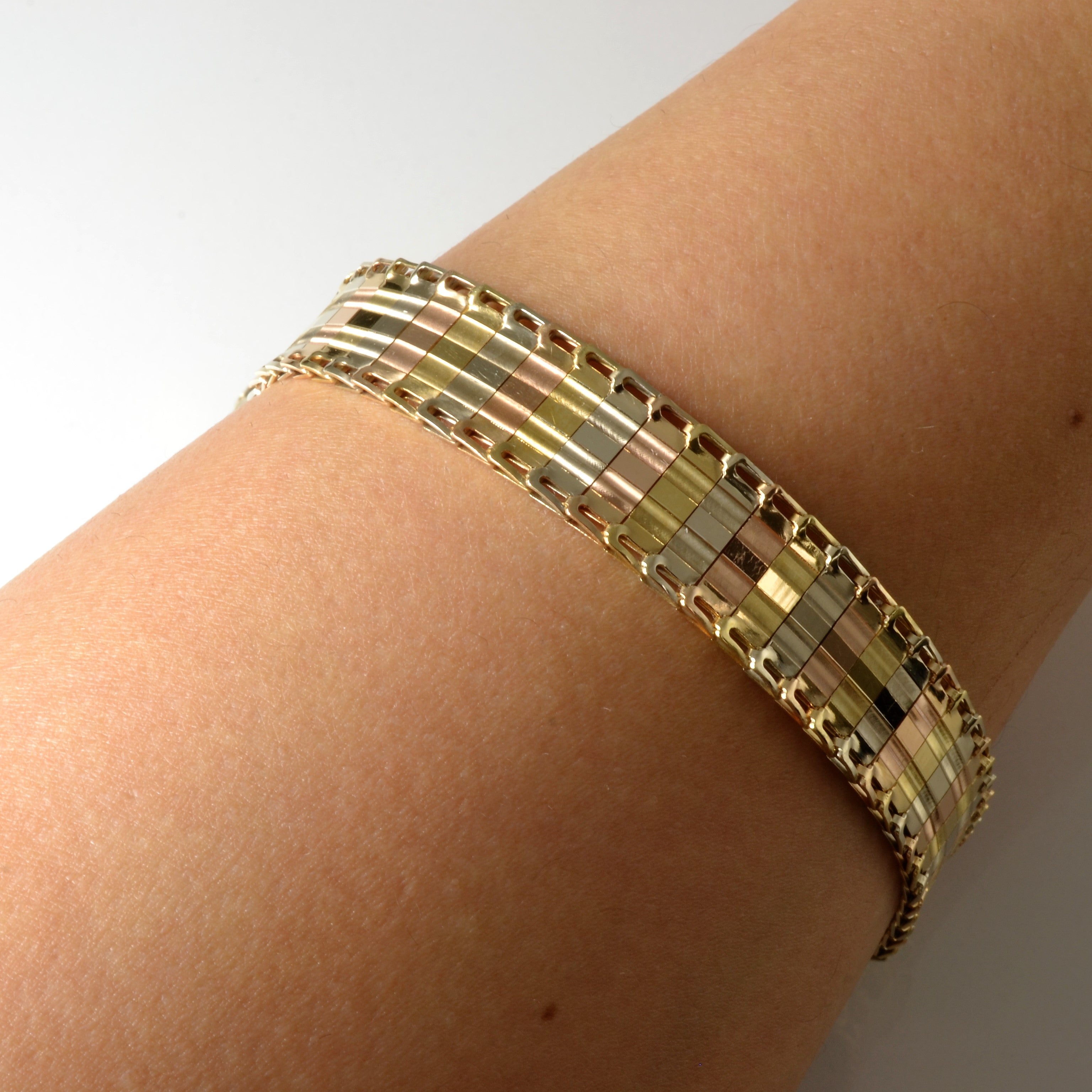 Tri Tone Gold Heavy Link Bracelet | 7" |