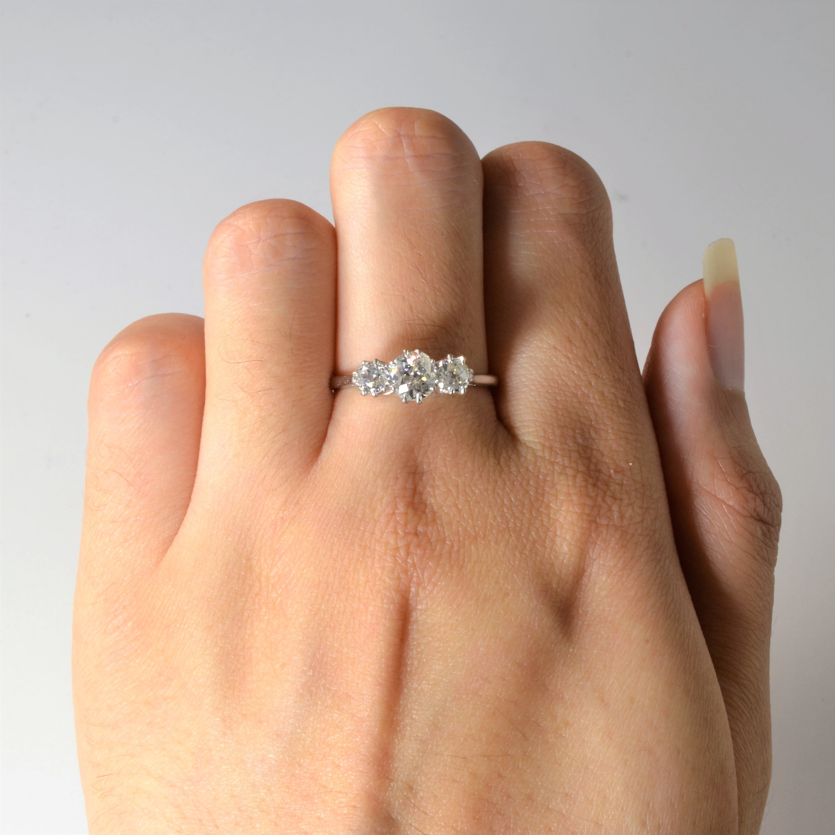 Art Deco Old Mine Cut Three Stone Diamond Ring | 1.06ctw | SZ 7.75 |