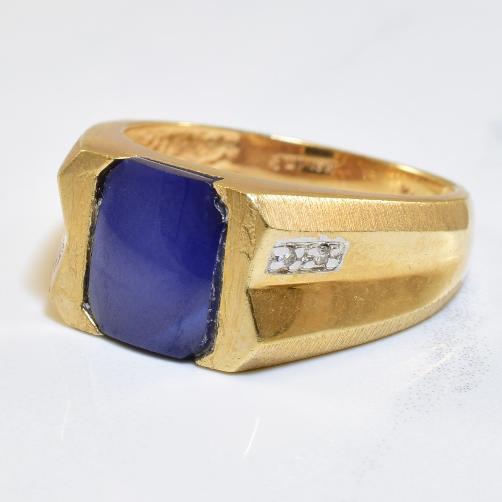 Star Sapphire & Diamond Flat Edge Ring | 3.50ct, 0.02ctw | SZ 9.25 |