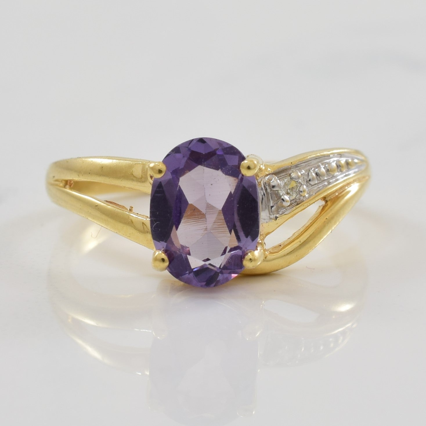 Purple Sapphire & Diamond Split Shank Ring | 0.99ct, 0.01ctw | SZ 5.5 |
