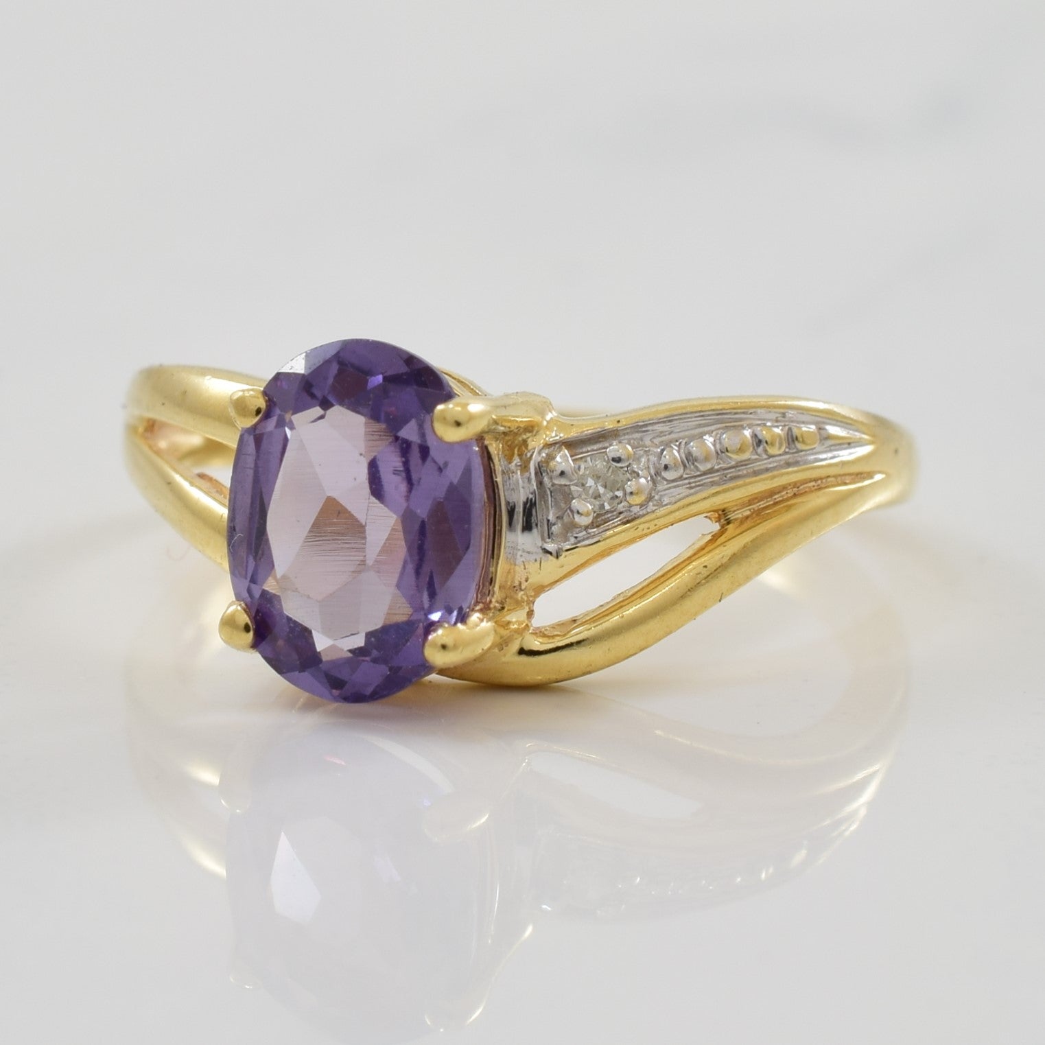 Purple Sapphire & Diamond Split Shank Ring | 0.99ct, 0.01ctw | SZ 5.5 |