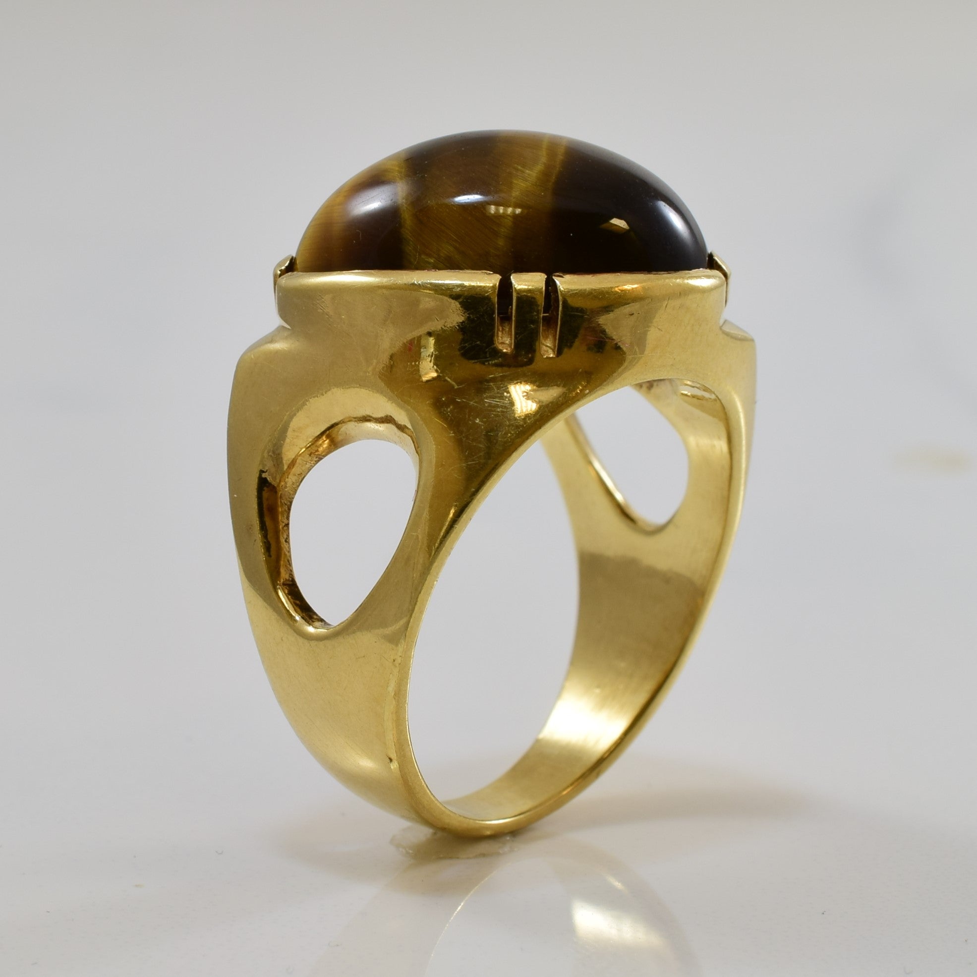 Tigers Eye Slant Set Cabochon Ring | 11.22ct | SZ 10 |