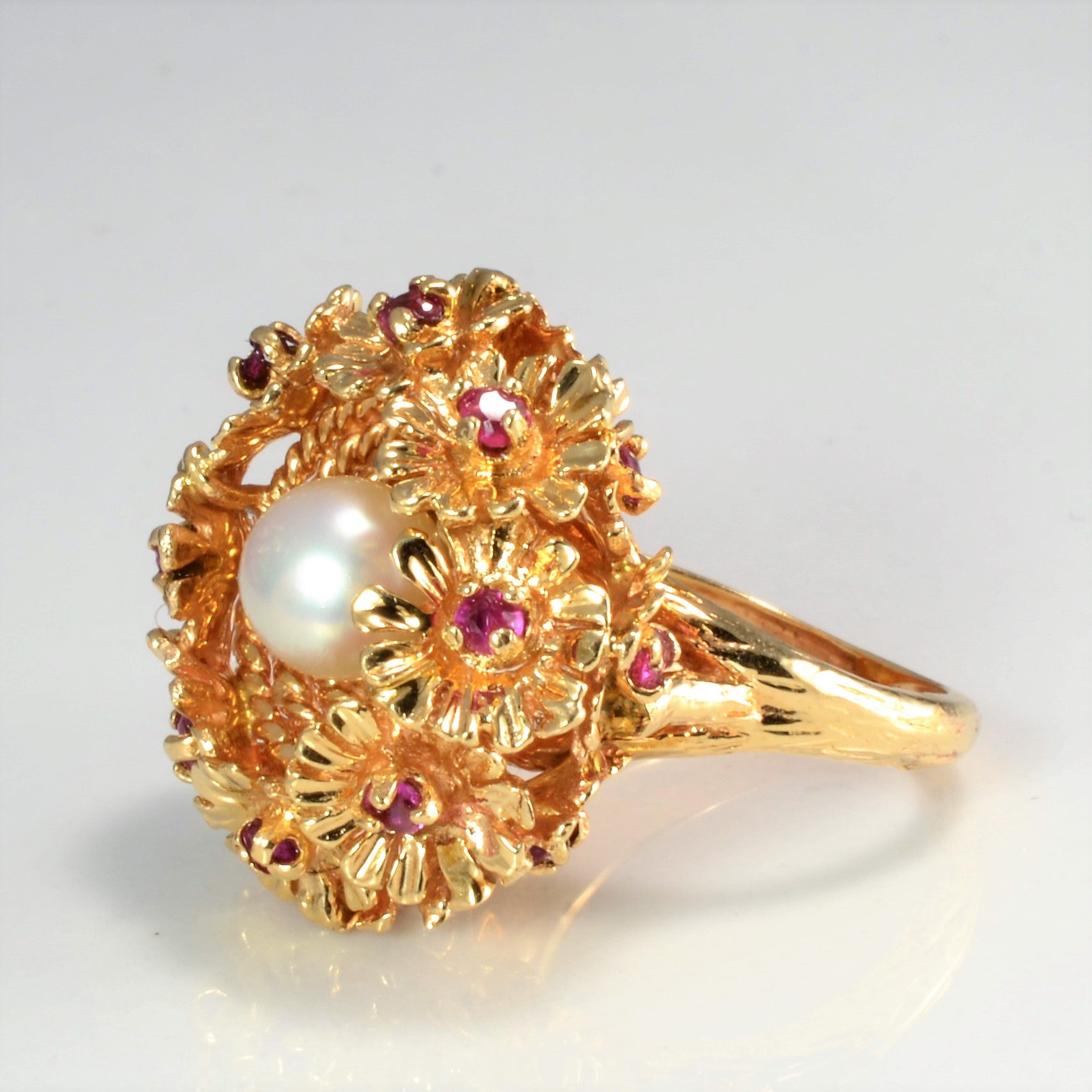 Ruby & Pearl Floral Ring | SZ 4 |