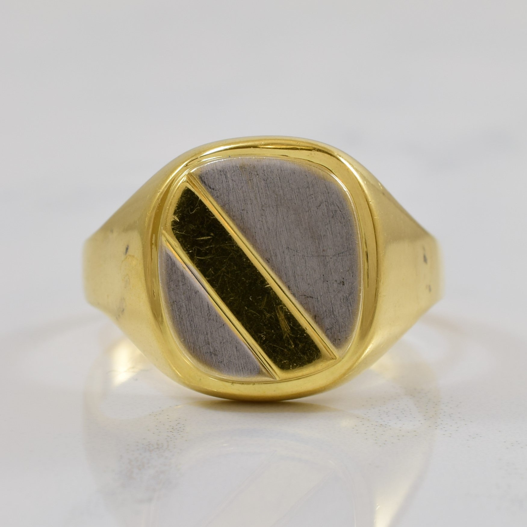 Two Tone Diagonal Detailed Signet Ring | SZ 12.5 |