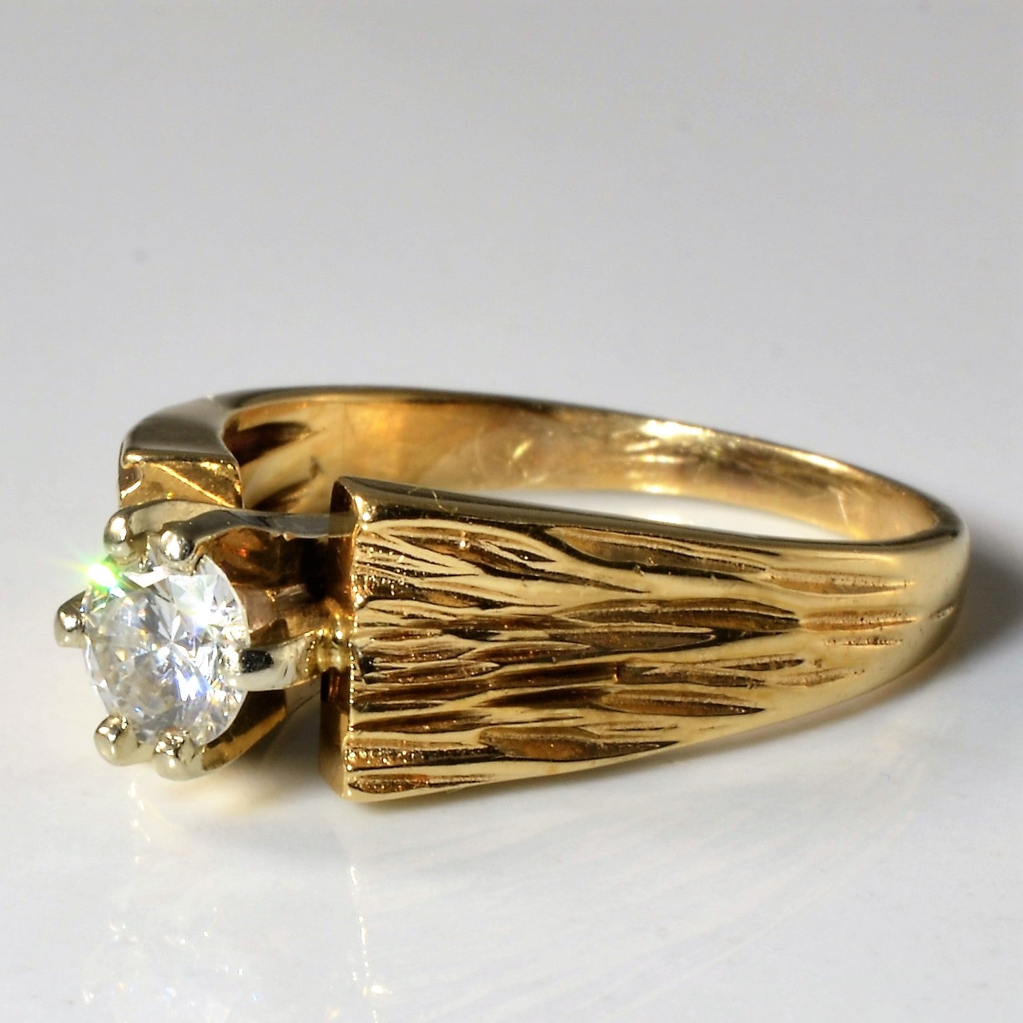 Six Prong Textured Solitaire Diamond Ring | 0.45ct | SZ 7 |