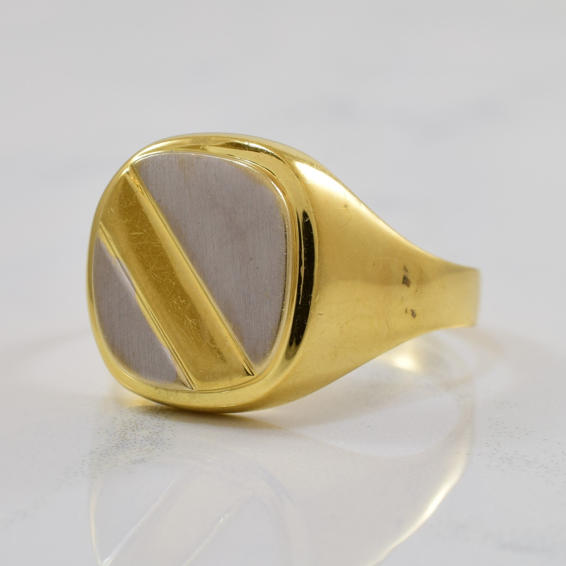Two Tone Diagonal Detailed Signet Ring | SZ 12.5 |