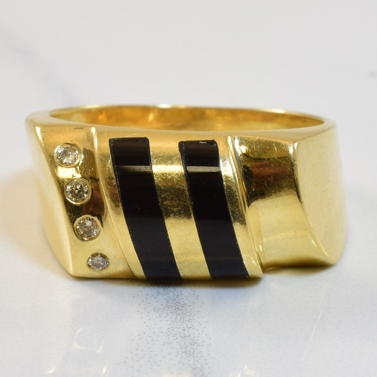 Black Onyx & Diamond Ring | 0.50ctw, 0.05ctw | SZ 9 |