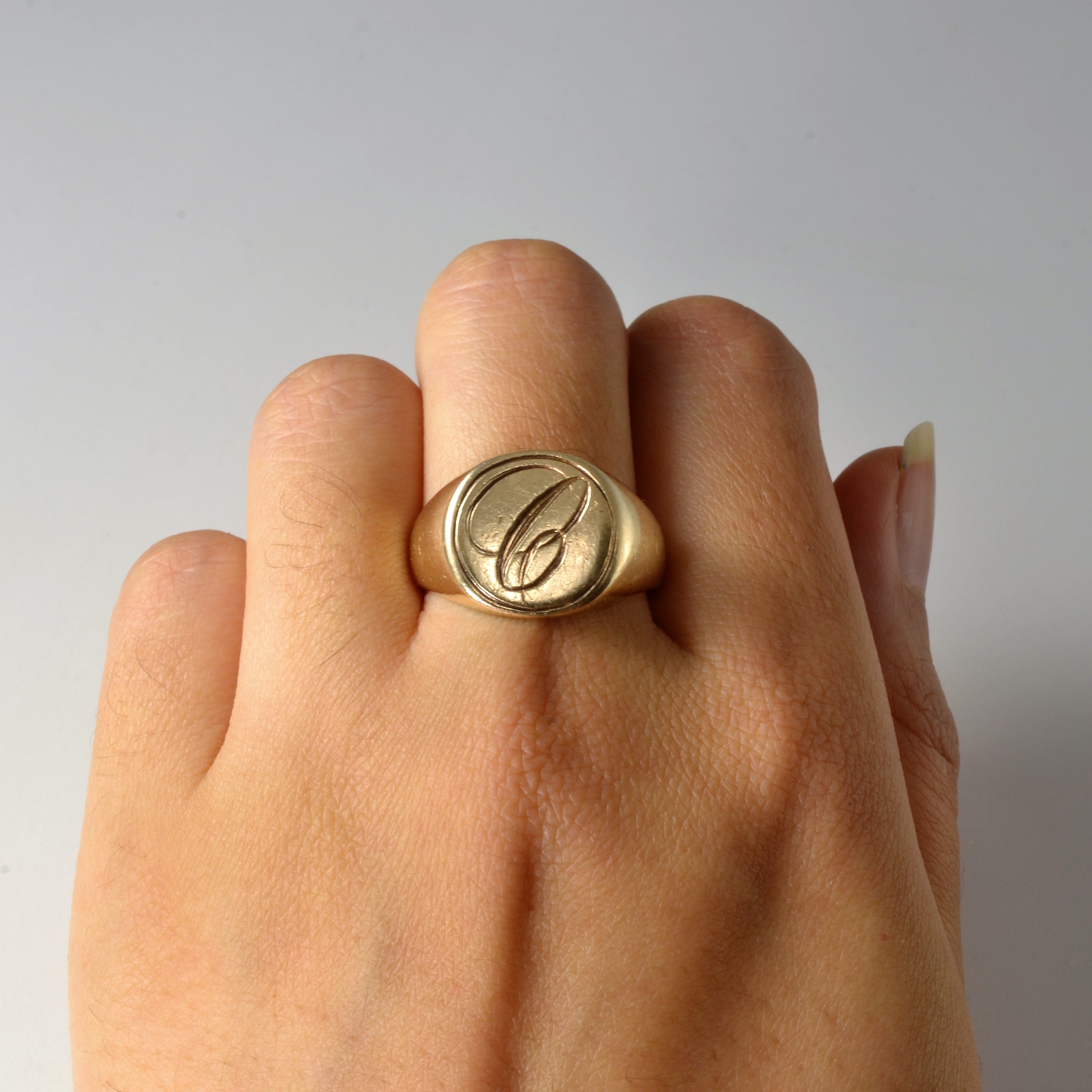 Yellow Gold Initial 'C' Signet Ring | SZ 9.5 |