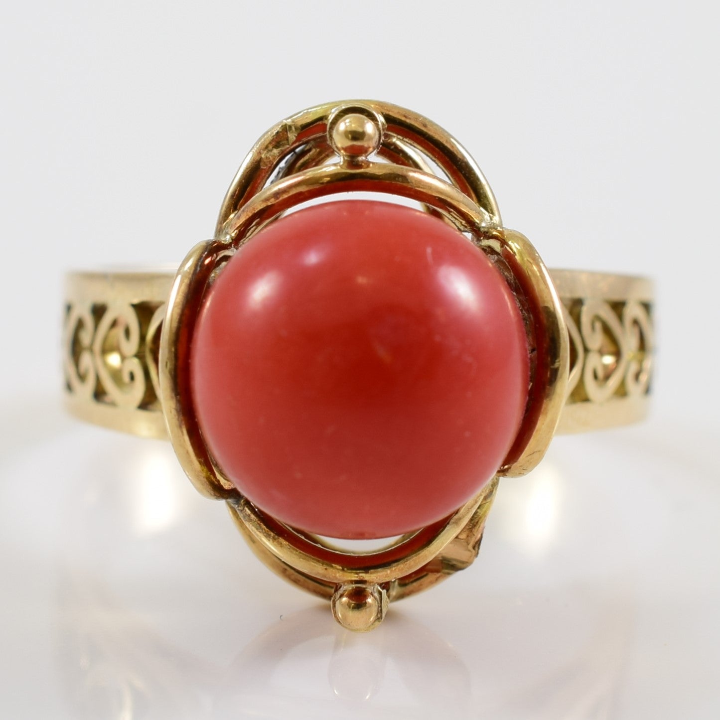 1960s Red Coral Sphere Ring | 5.50ct | SZ 5.5 |