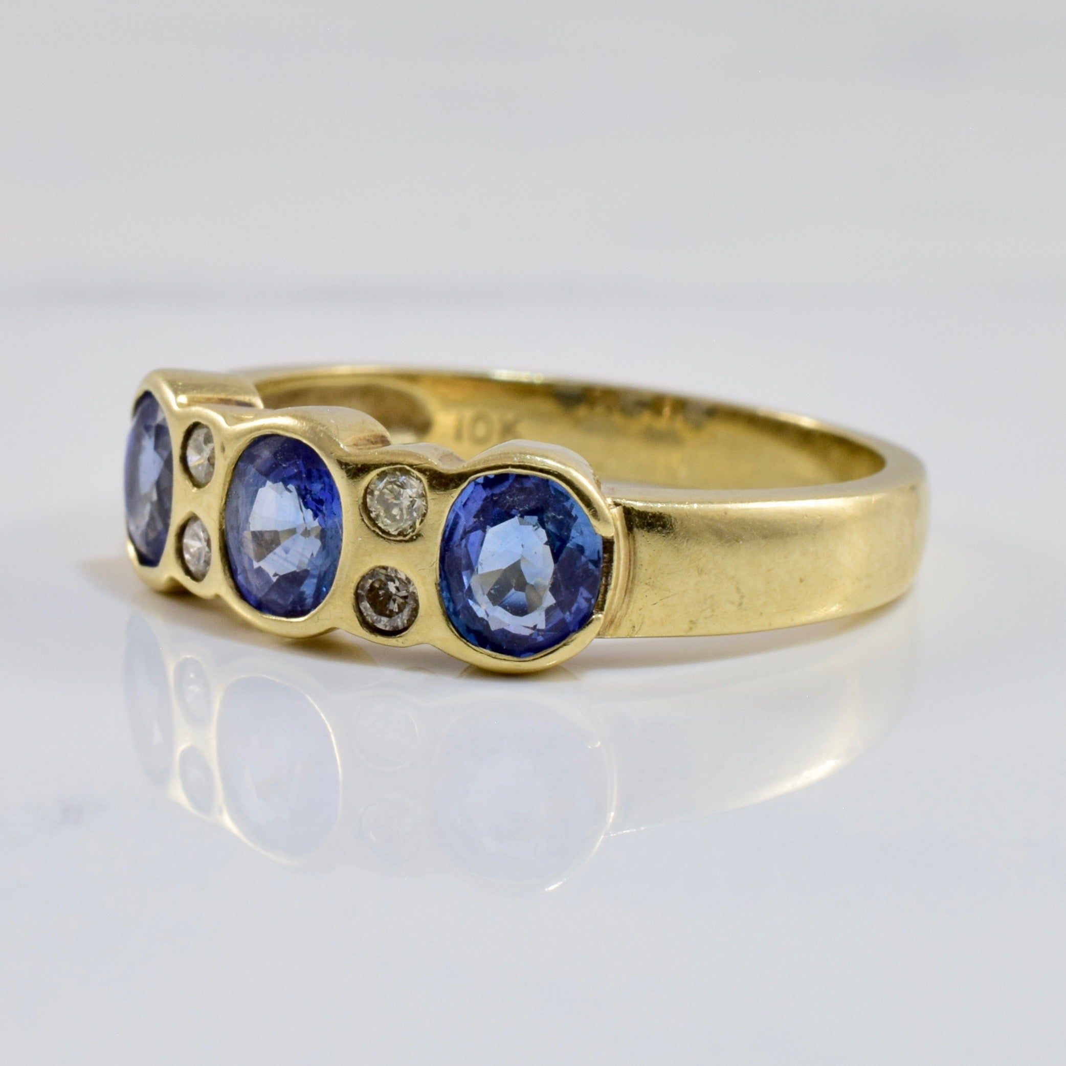 Bezel Set Sapphire and Diamond Ring | 0.08 ctw SZ 7.75 |