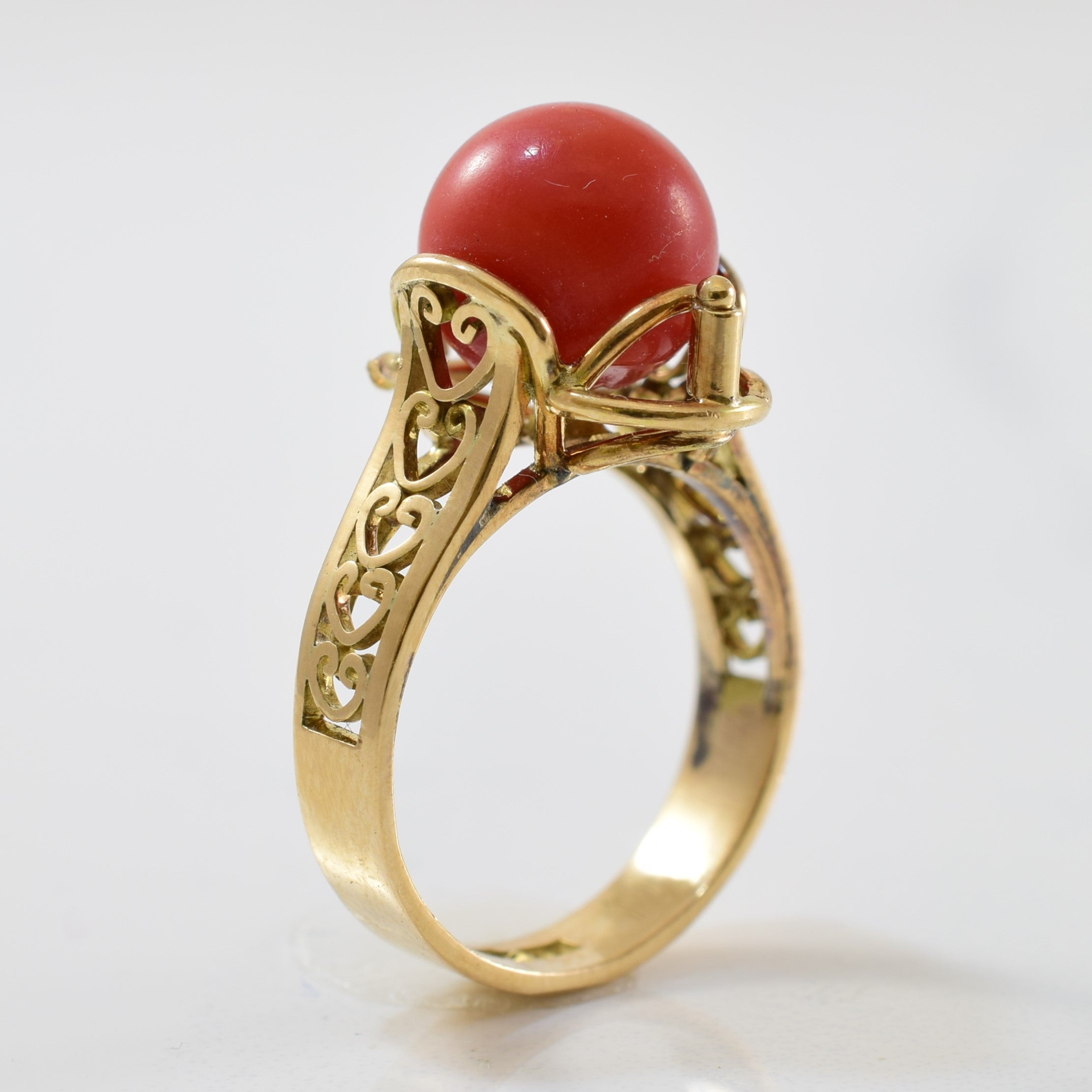 1960s Red Coral Sphere Ring | 5.50ct | SZ 5.5 |