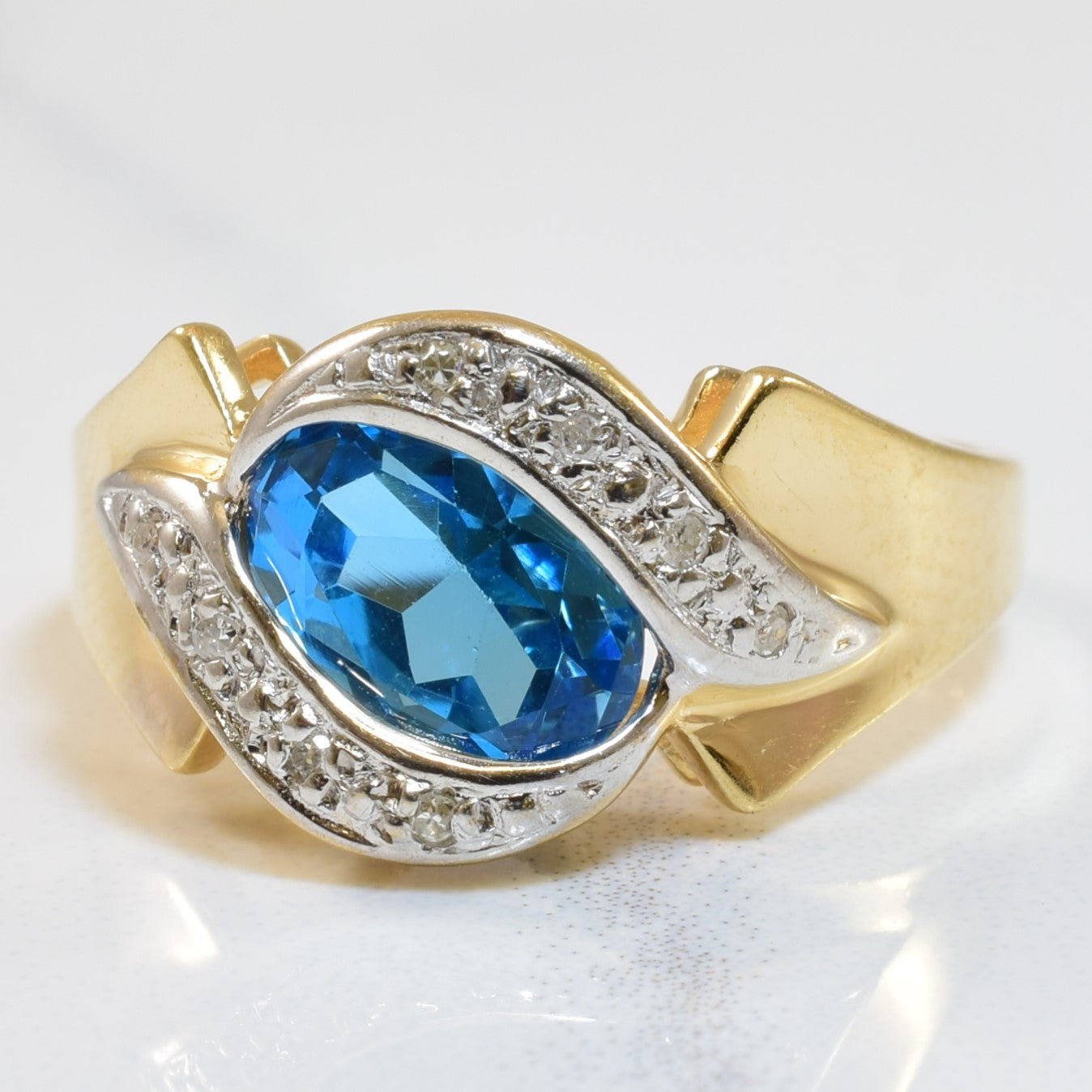 Blue Topaz & Diamond Bypass Ring | 1.35ct, 0.04ctw | SZ 6 |