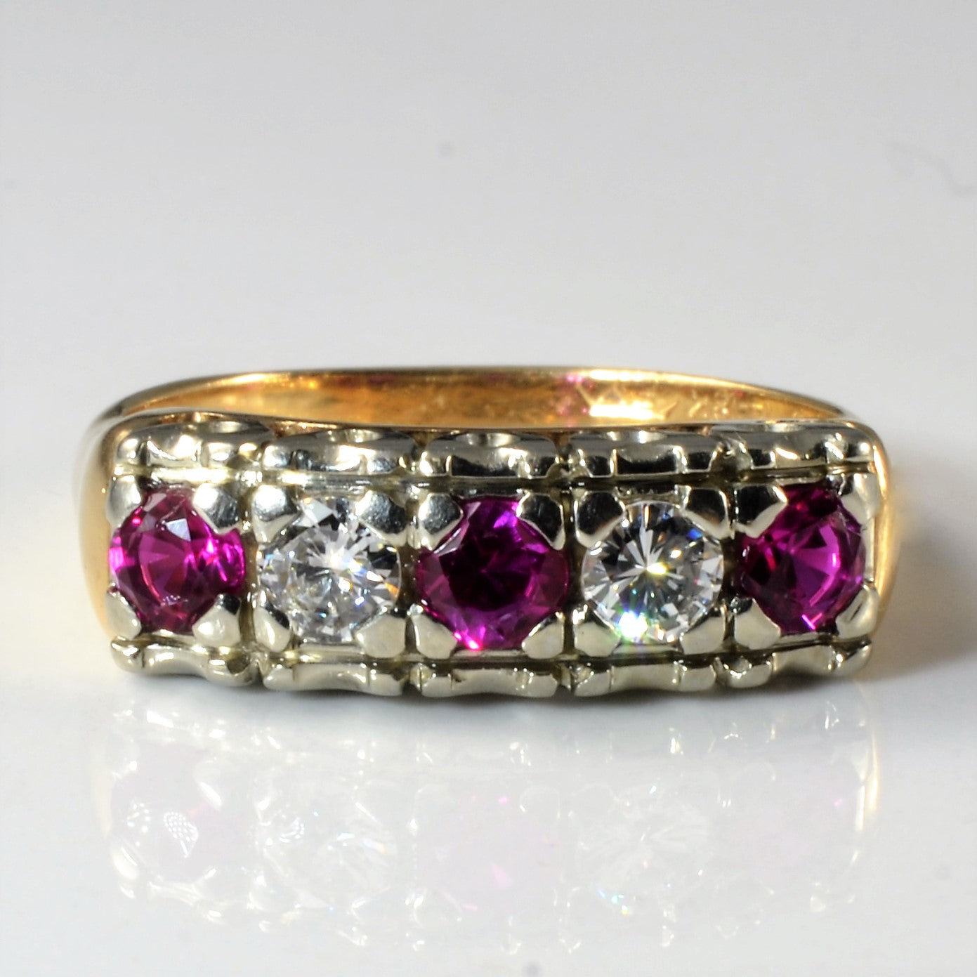Vintage Canadian Diamond & Synthetic Ruby Ring | 0.32ctw, 0.60ctw | SZ 7.5 |