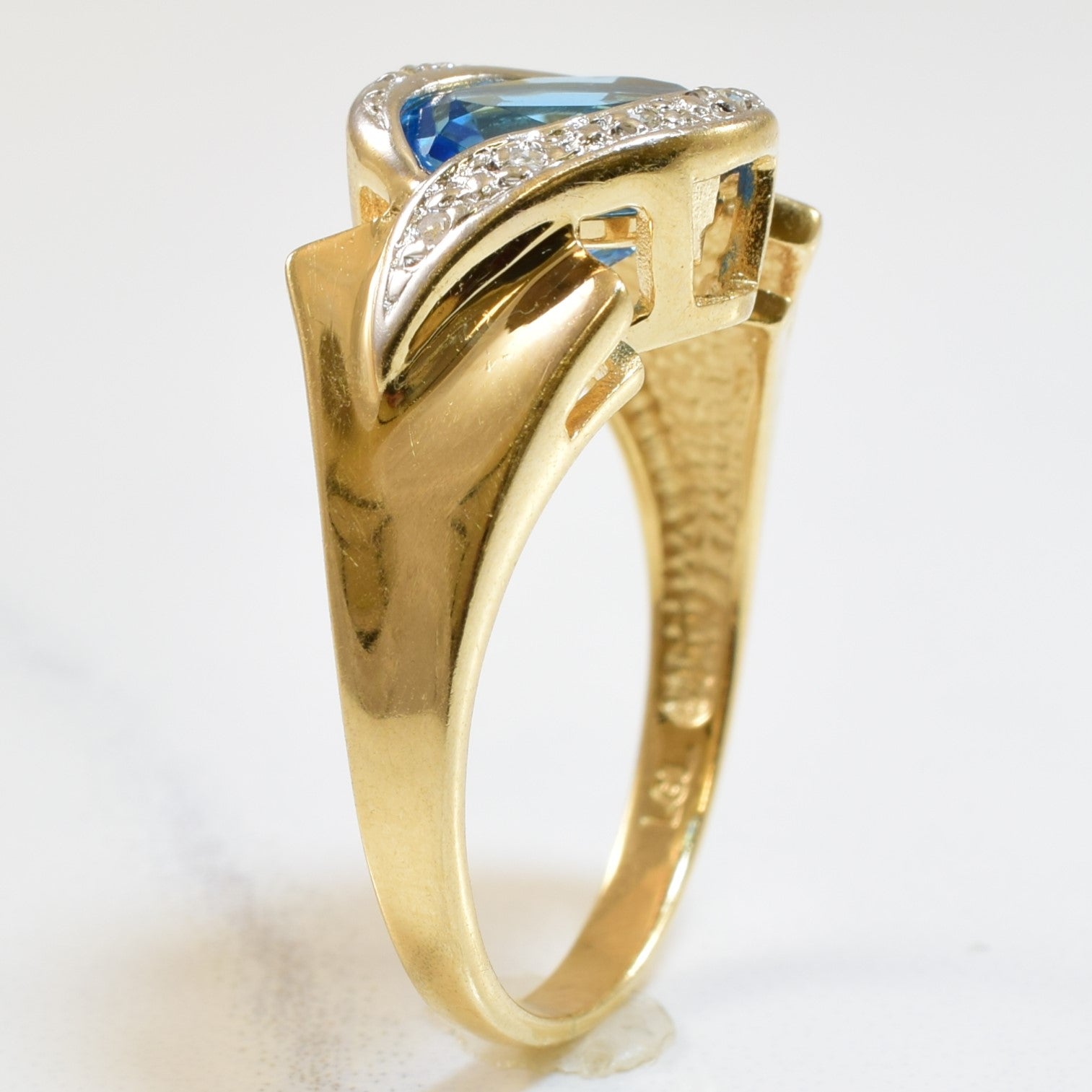 Blue Topaz & Diamond Bypass Ring | 1.35ct, 0.04ctw | SZ 6 |