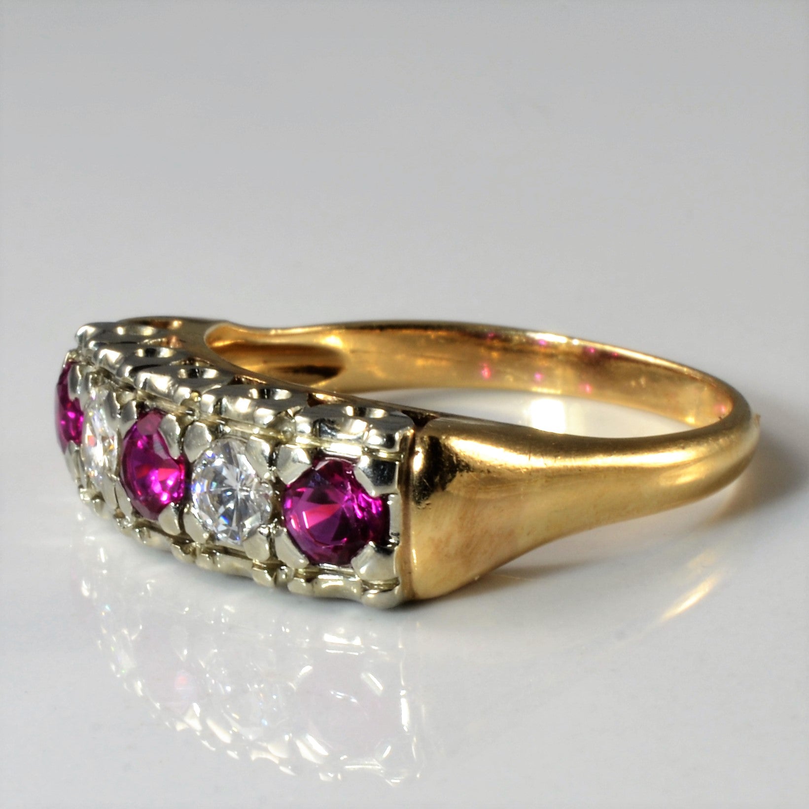Vintage Canadian Diamond & Synthetic Ruby Ring | 0.32ctw, 0.60ctw | SZ 7.5 |