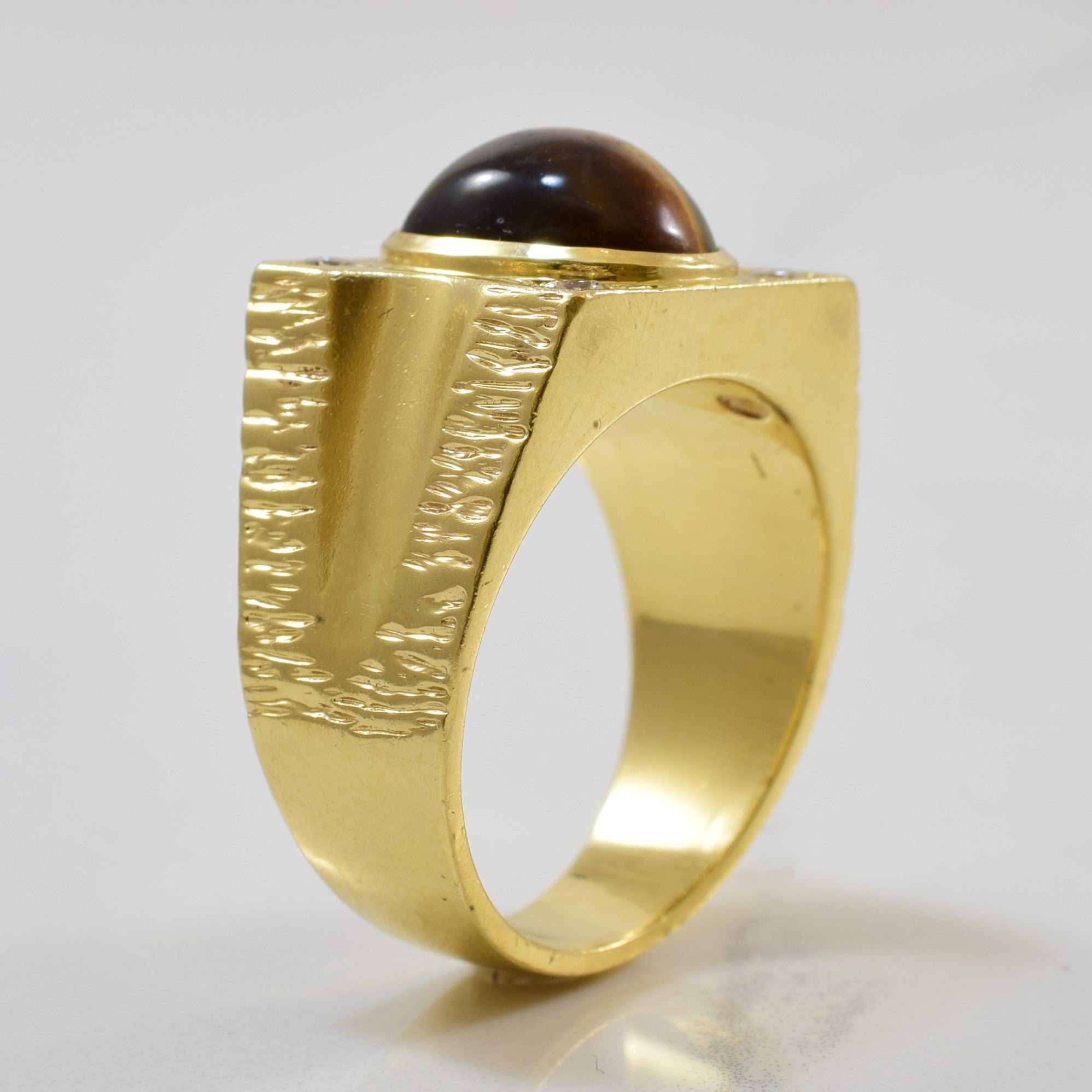 Tiger's Eye & Diamond Ring | 4.00ct, 0.22ctw | SZ 10.5 |